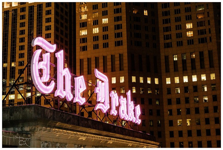 Neon sign at The Drake Hotel wedding venue in Chicago