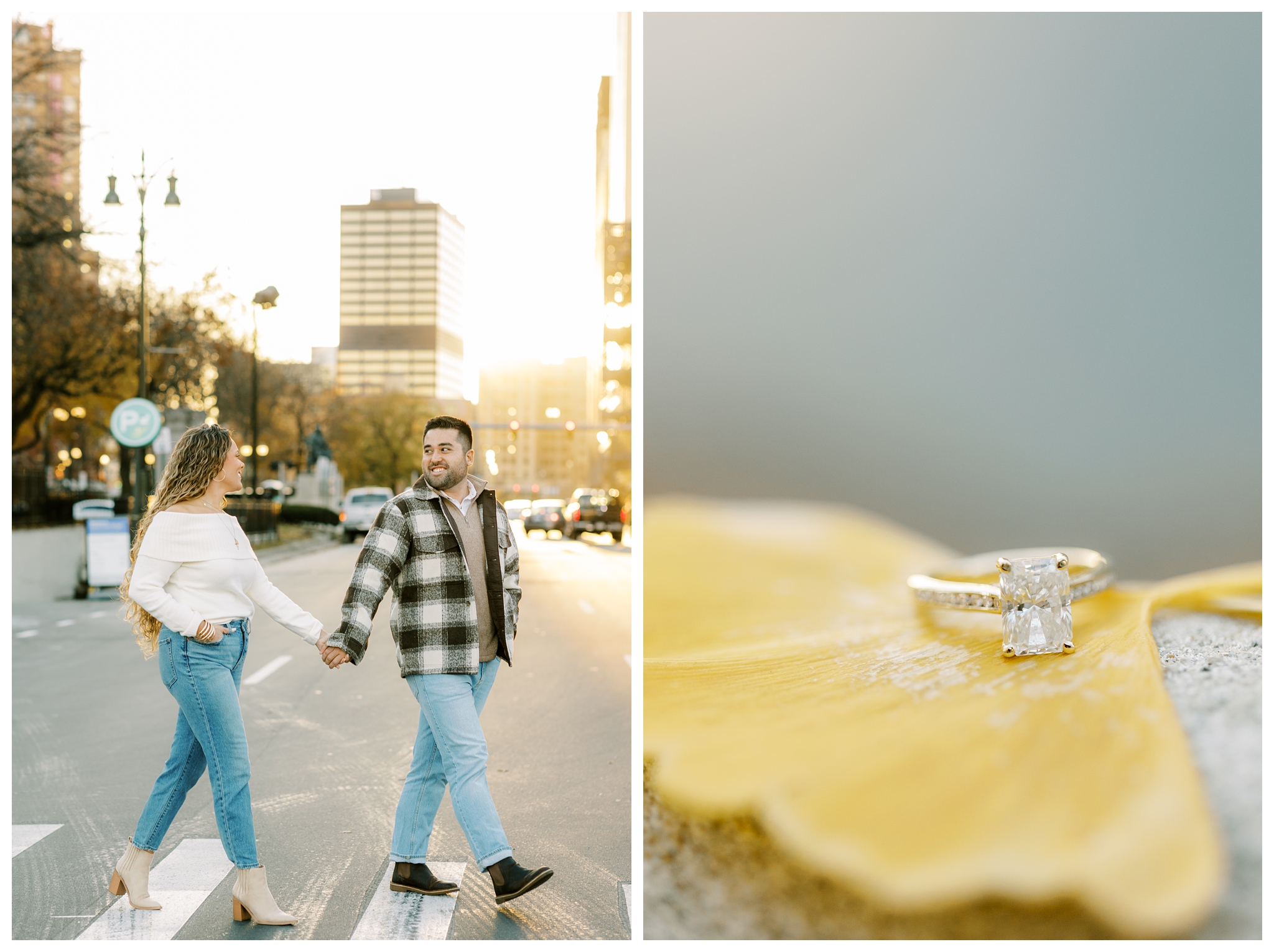 fall engagement shoot with white sweater near detroit institute of arts in downtown by josh and andrea photography 