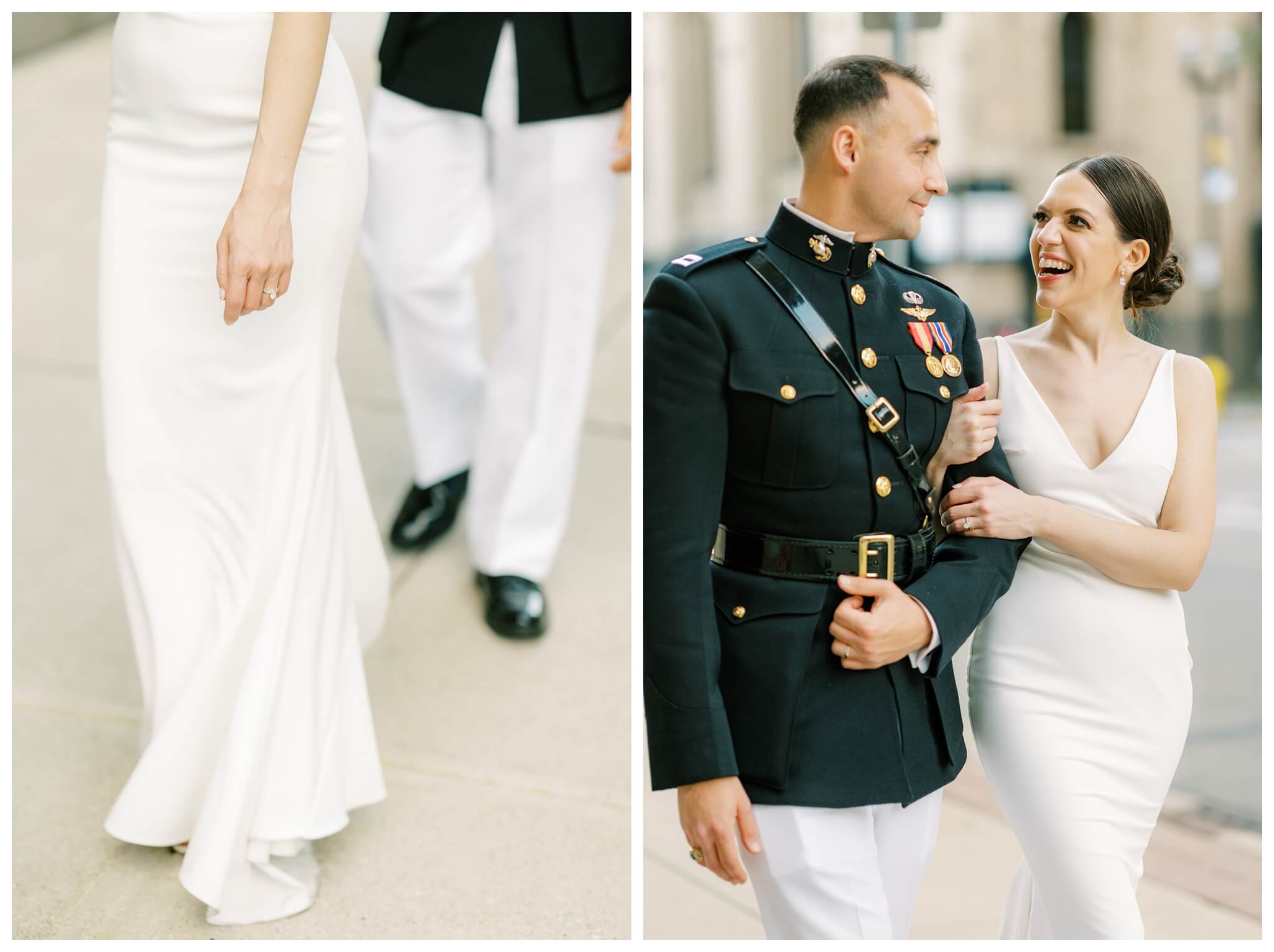 beautiful military catholic church wedding with classic vintage car in downtown grand rapids at cityflats hotel by josh and andrea photography 
