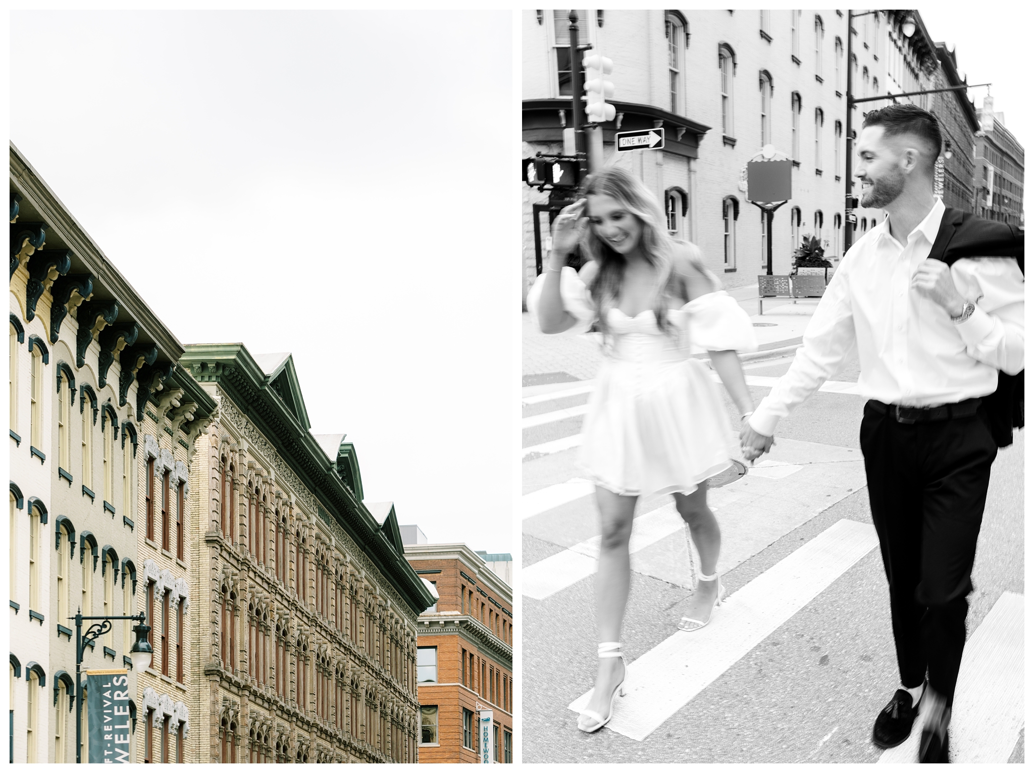 beautiful romantic downtown and bar engagement shoot in grand rapids by josh and andrea photography with a champagne pop