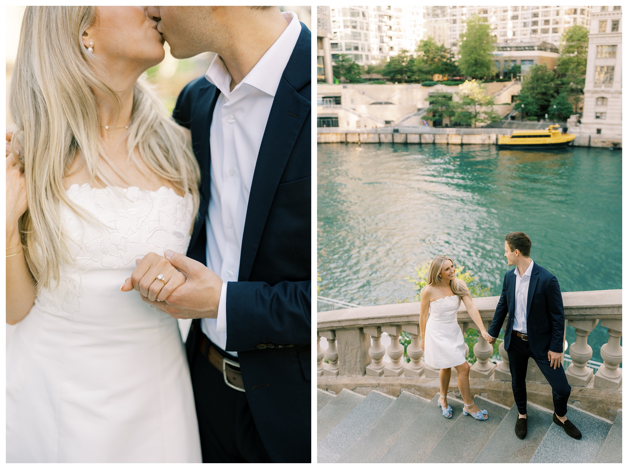classy romantic engagement shoot at the wrigley building the river walk north avenue pier in downtown chicago illinois by josh and andrea photography