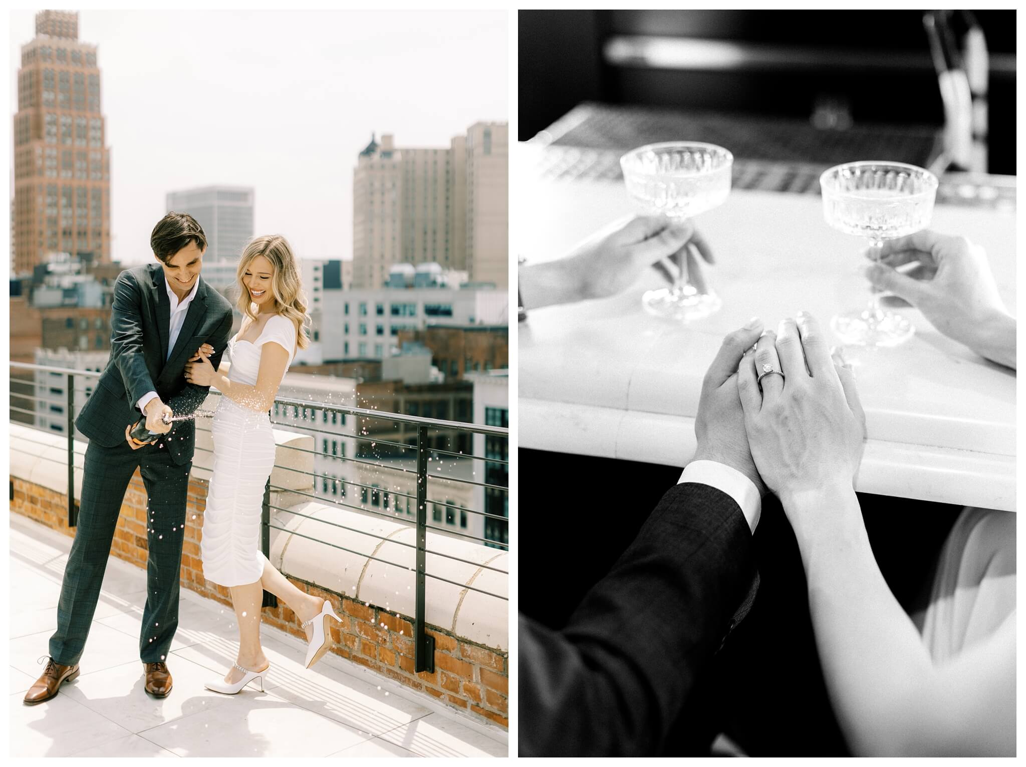 beautiful romantic hollywood style bar engagement shoot in downtown detroit at the monarch club and DIA by josh and andrea photograpy 