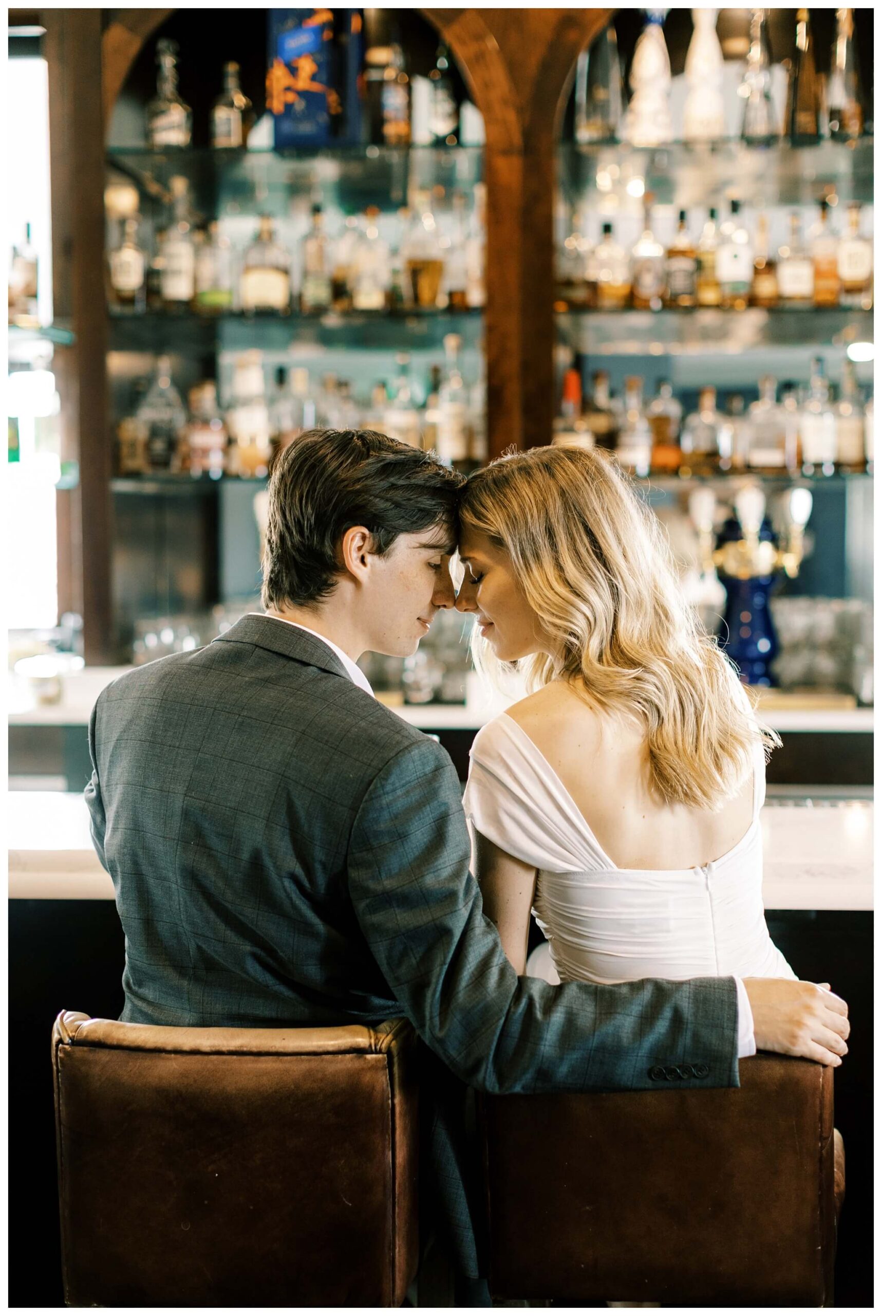 beautiful romantic hollywood style bar engagement shoot in downtown detroit at the monarch club and DIA by josh and andrea photograpy 