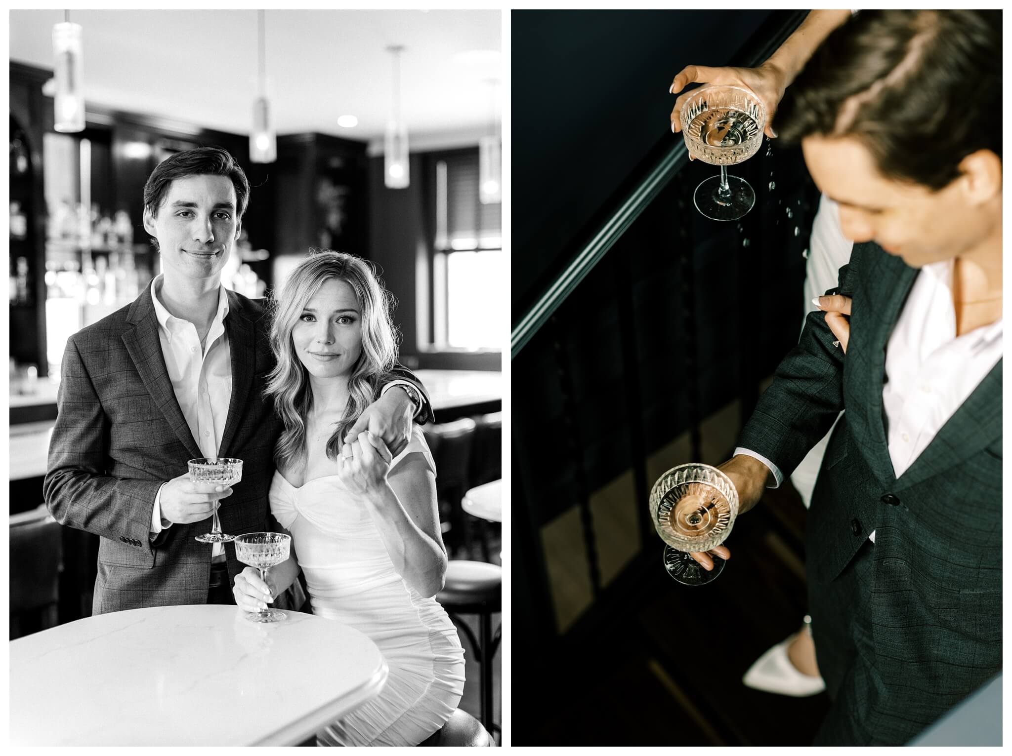 beautiful romantic hollywood style bar engagement shoot in downtown detroit at the monarch club and DIA by josh and andrea photograpy 