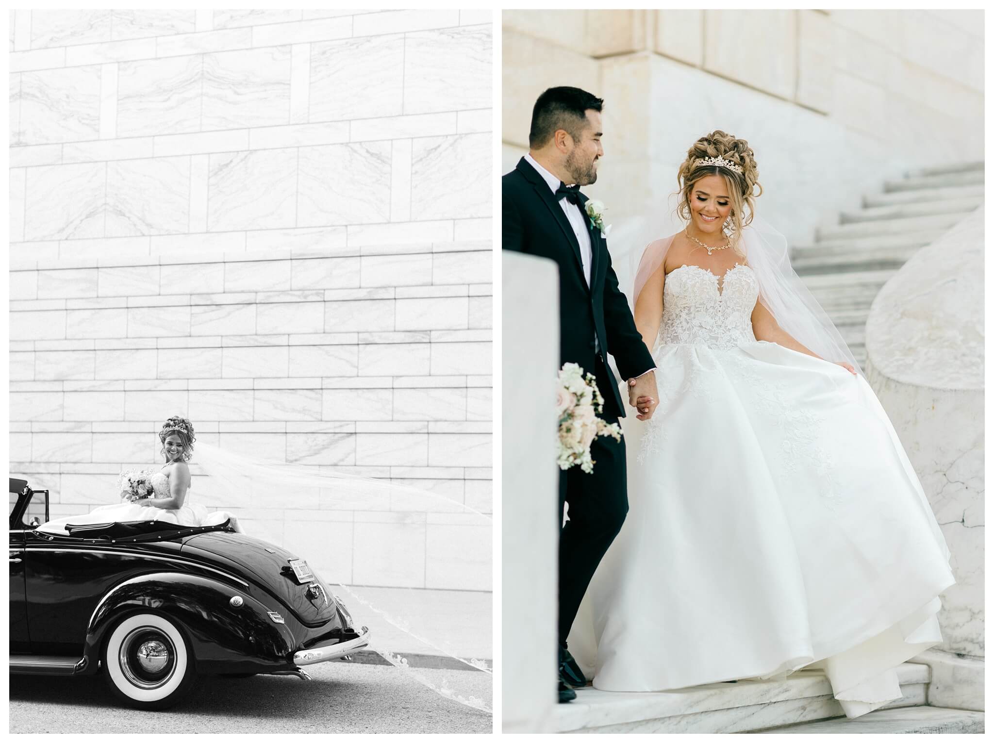 timeless ballroom wedding in downtown detroit at the colony club with motor city vintage rentals and josh and andrea photography