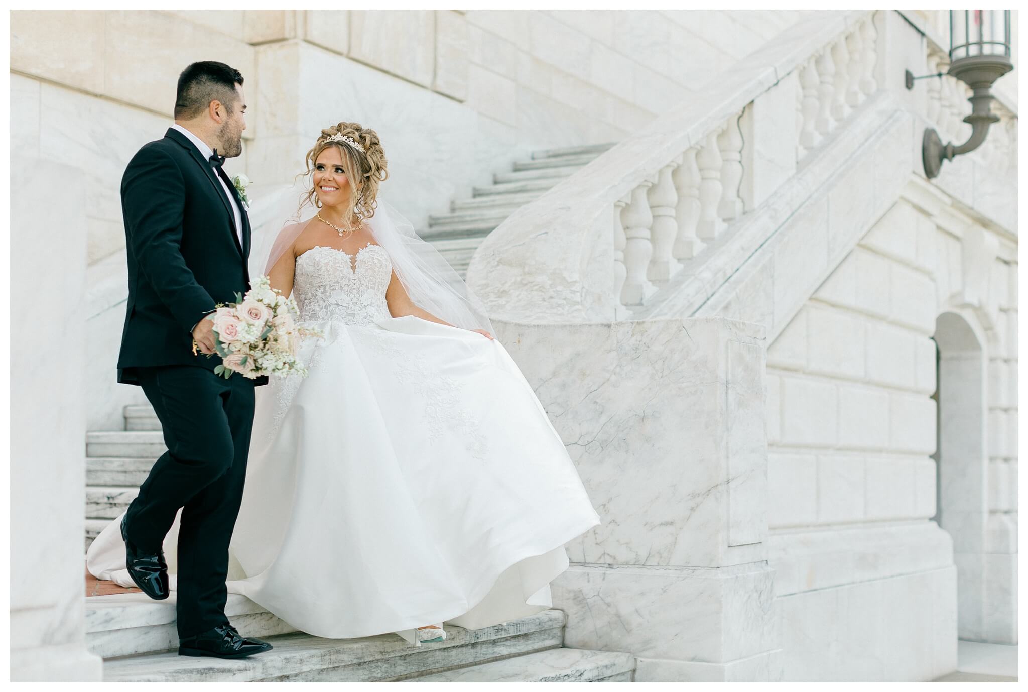 timeless ballroom wedding in downtown detroit at the colony club with motor city vintage rentals and josh and andrea photography