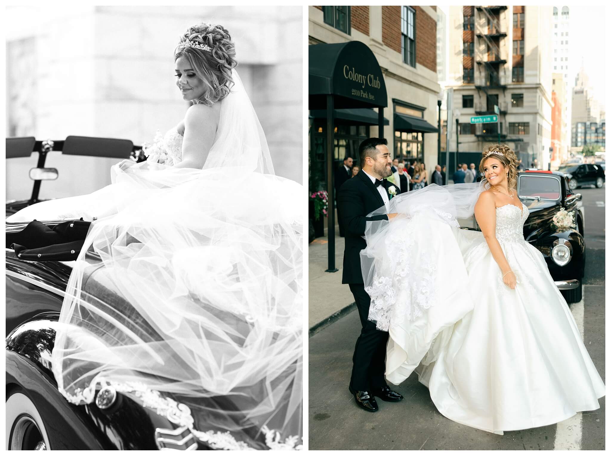 timeless ballroom wedding in downtown detroit at the colony club with motor city vintage rentals and josh and andrea photography