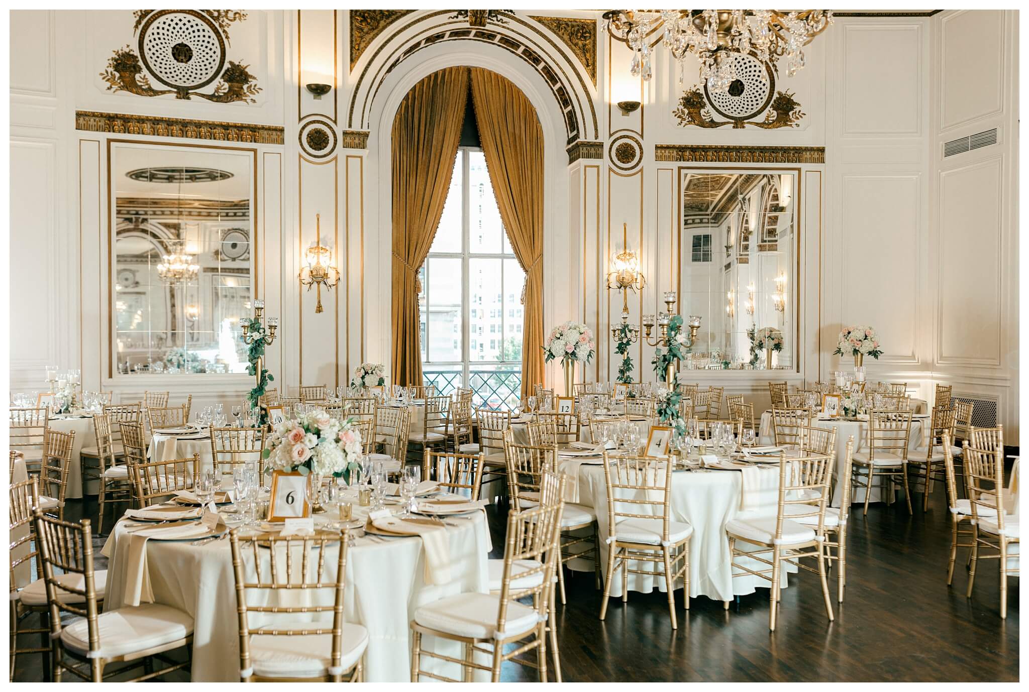 timeless ballroom wedding in downtown detroit at the colony club with motor city vintage rentals and josh and andrea photography