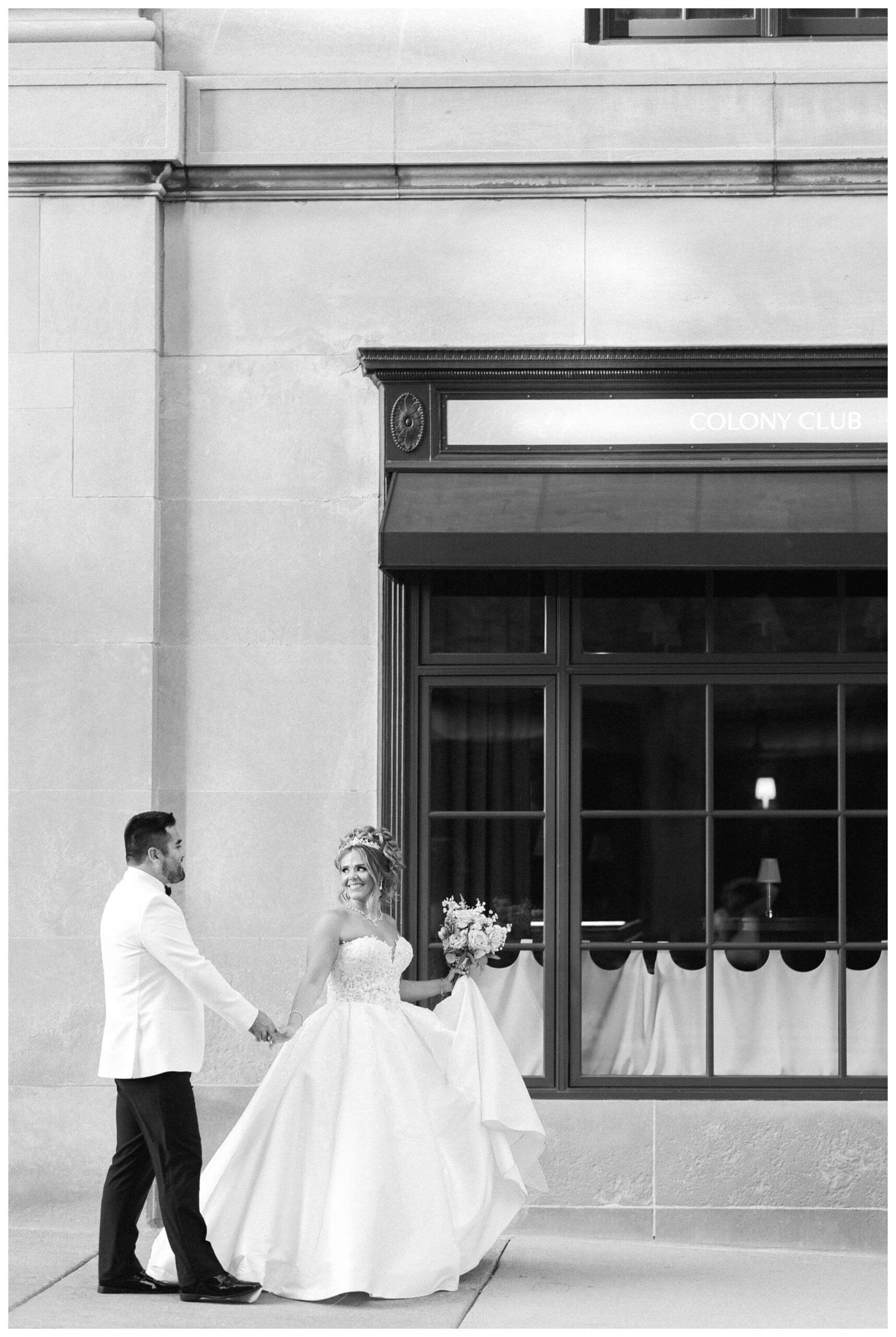 timeless ballroom wedding in downtown detroit at the colony club with motor city vintage rentals and josh and andrea photography