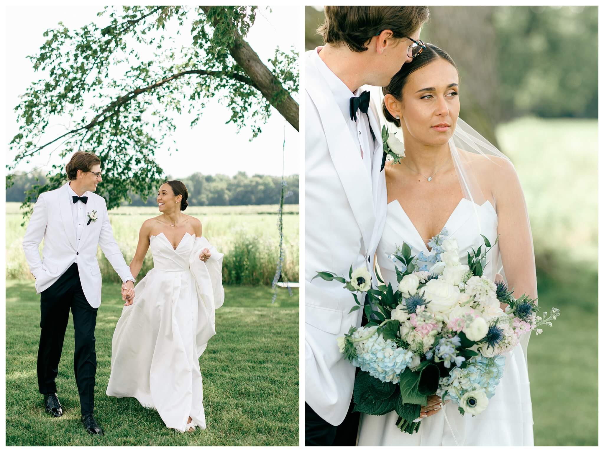 refined black and white wedding at a white barn etre farms in saint joseph michigan by josh and andrea photography 