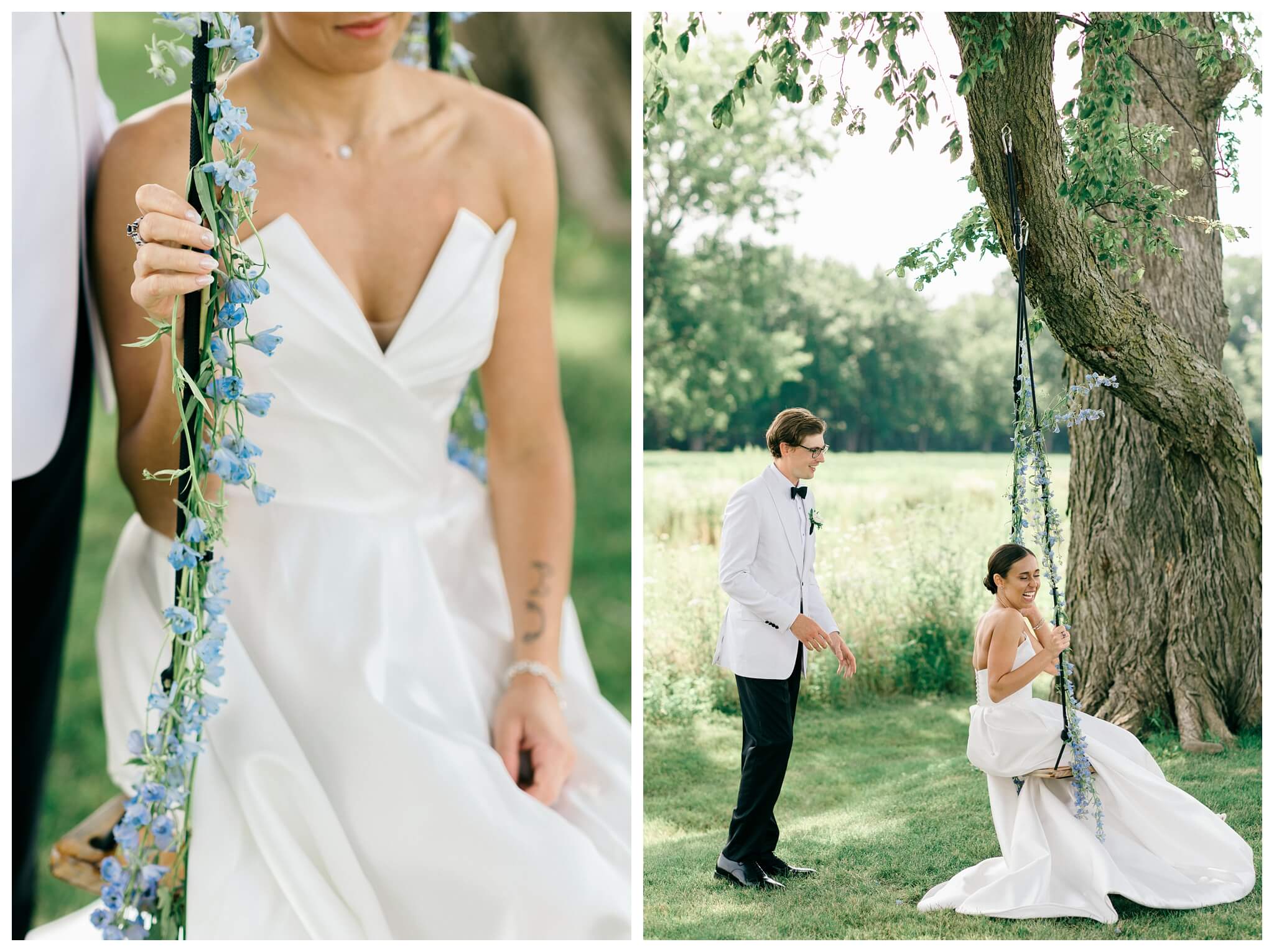 refined black and white wedding at a white barn etre farms in saint joseph michigan by josh and andrea photography 