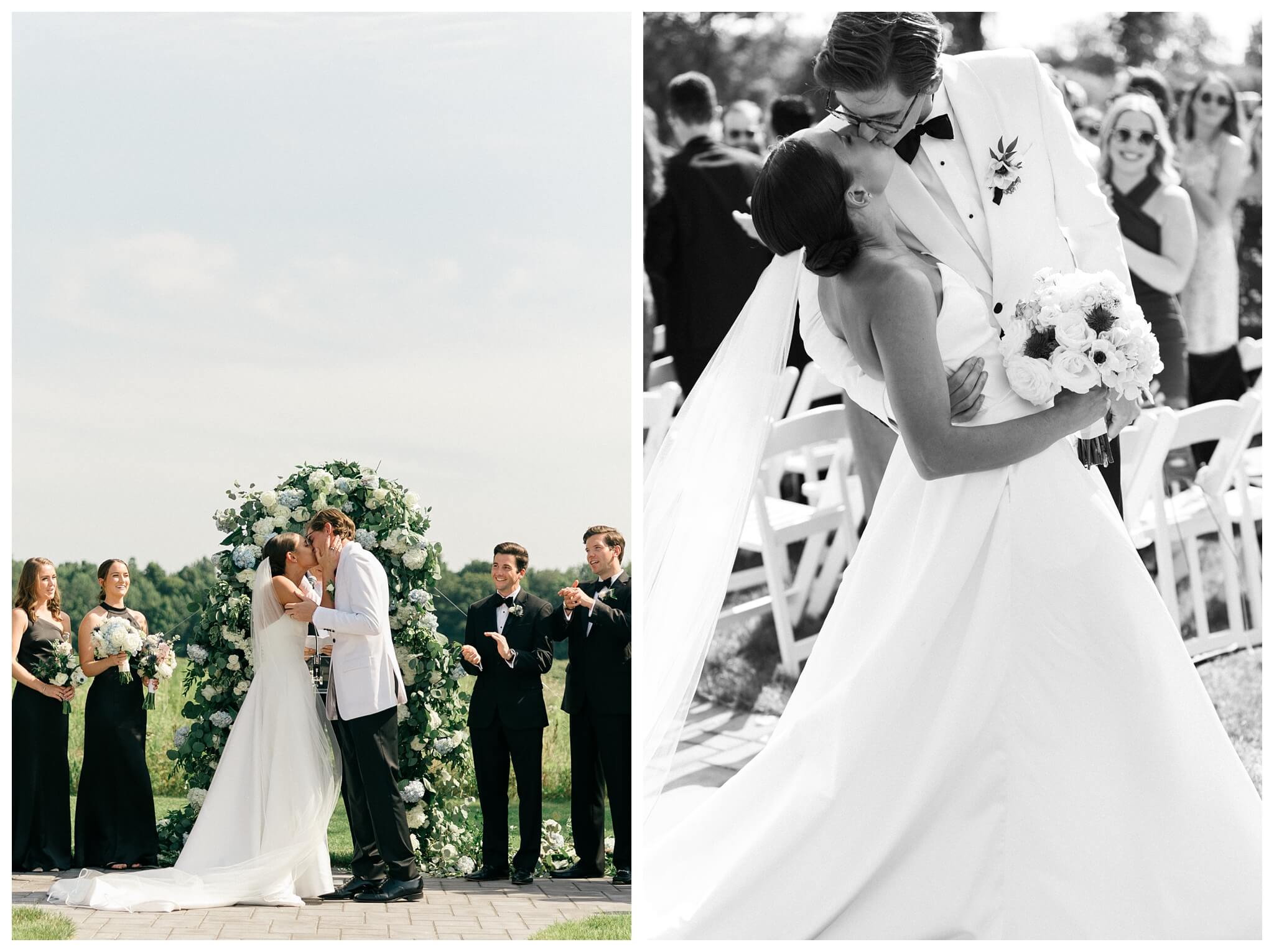 refined black and white wedding at a white barn etre farms in saint joseph michigan by josh and andrea photography 