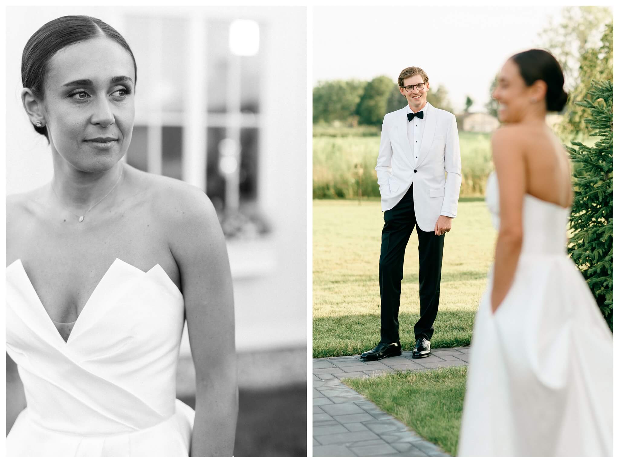 refined black and white wedding at a white barn etre farms in saint joseph michigan by josh and andrea photography 