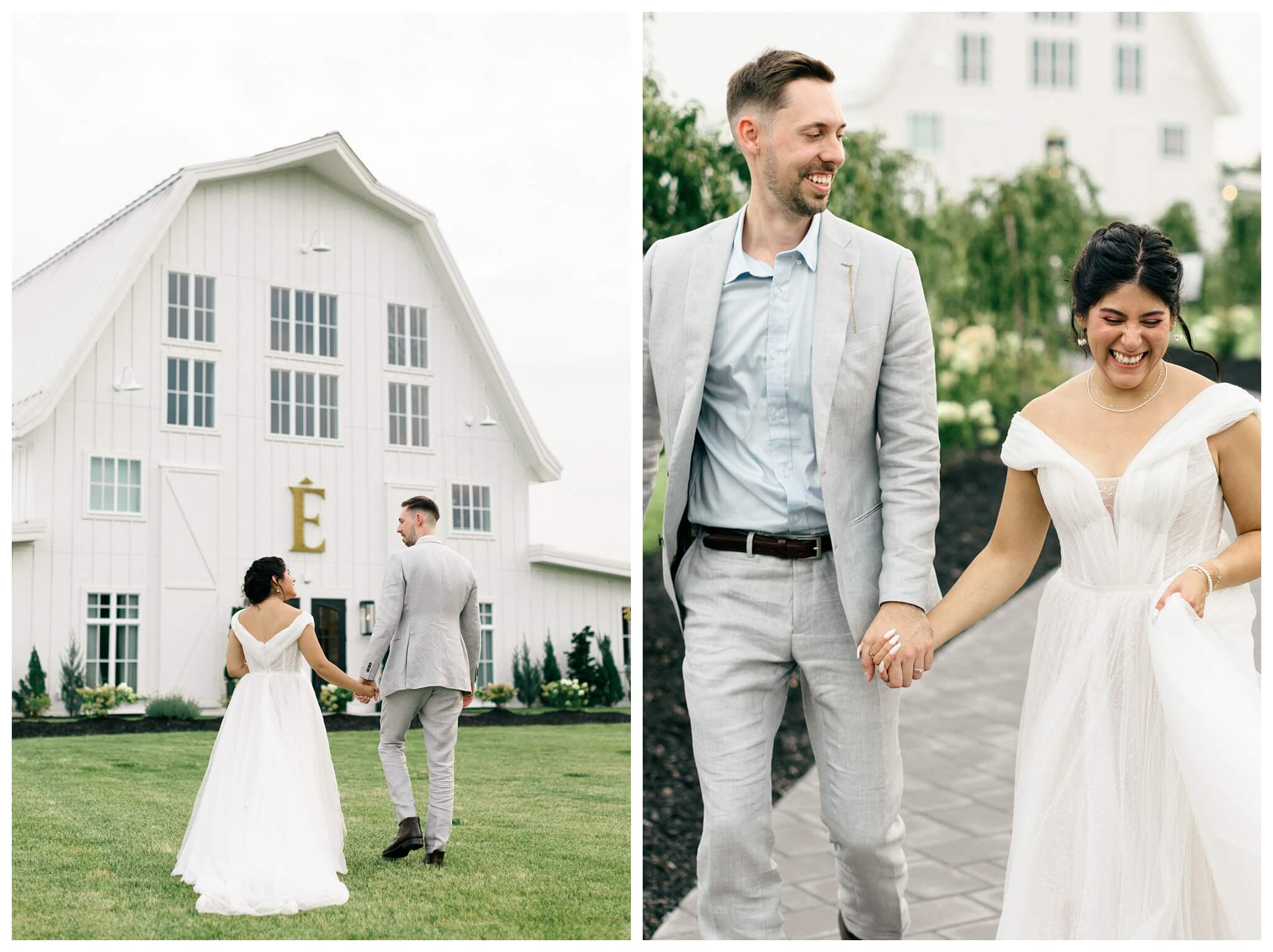 white barn wedding with parasols at etre farms in saint joseph michigan by josh and andrea photography