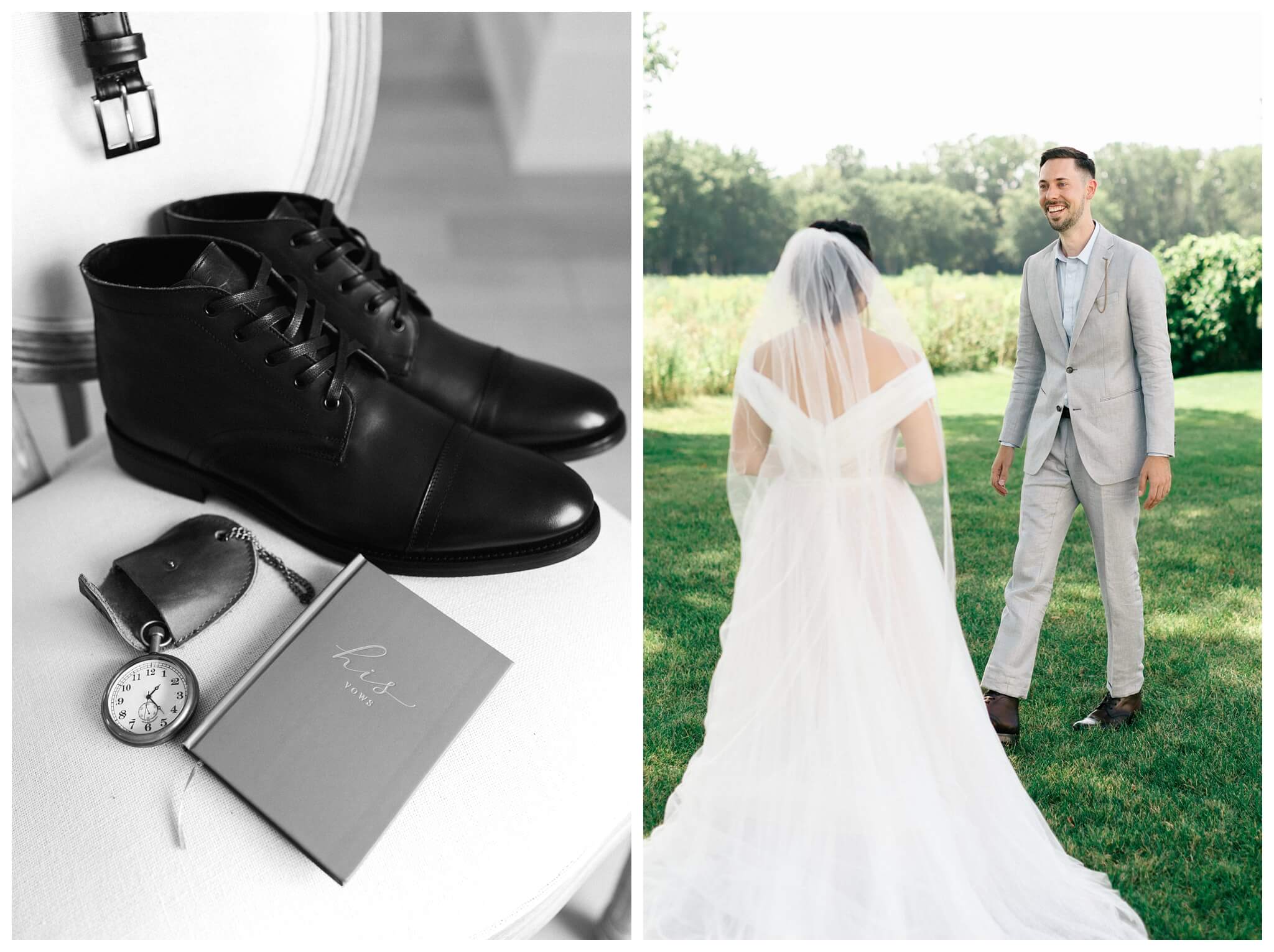 white barn wedding with parasols at etre farms in saint joseph michigan by josh and andrea photography