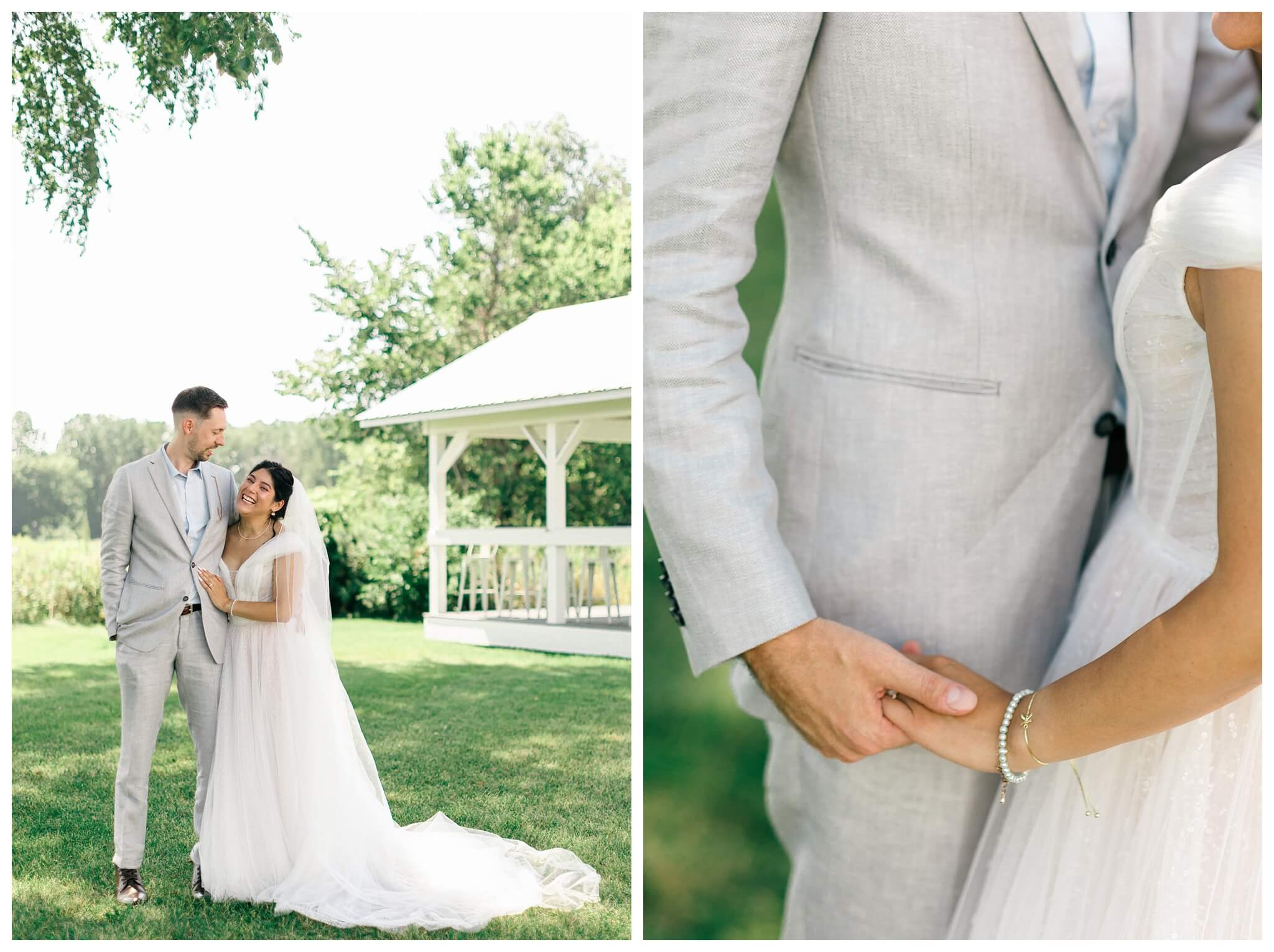 white barn wedding with parasols at etre farms in saint joseph michigan by josh and andrea photography