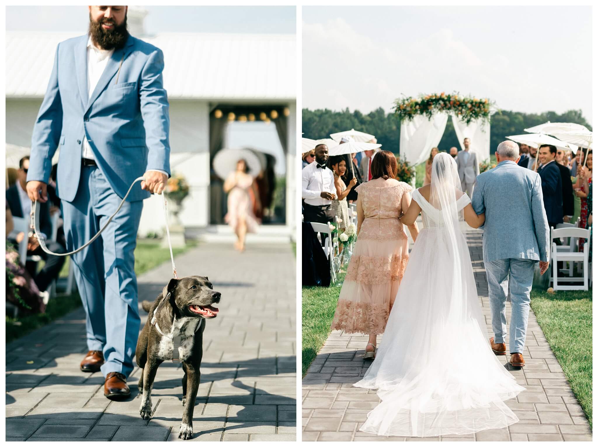 white barn wedding with parasols at etre farms in saint joseph michigan by josh and andrea photography