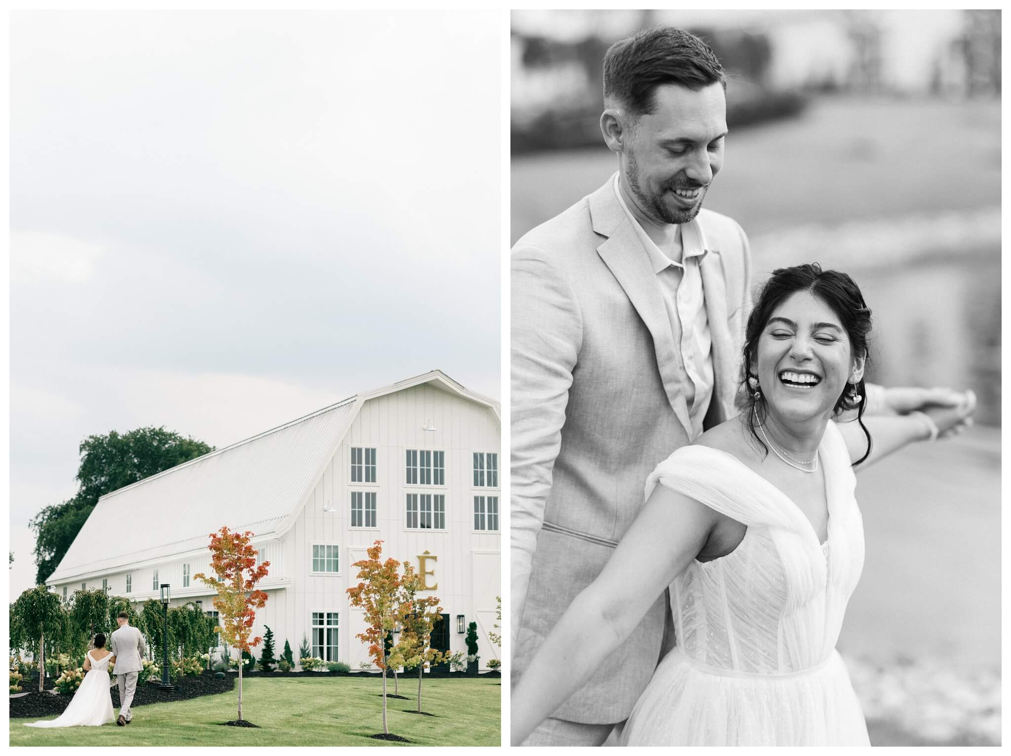 white barn wedding with parasols at etre farms in saint joseph michigan by josh and andrea photography