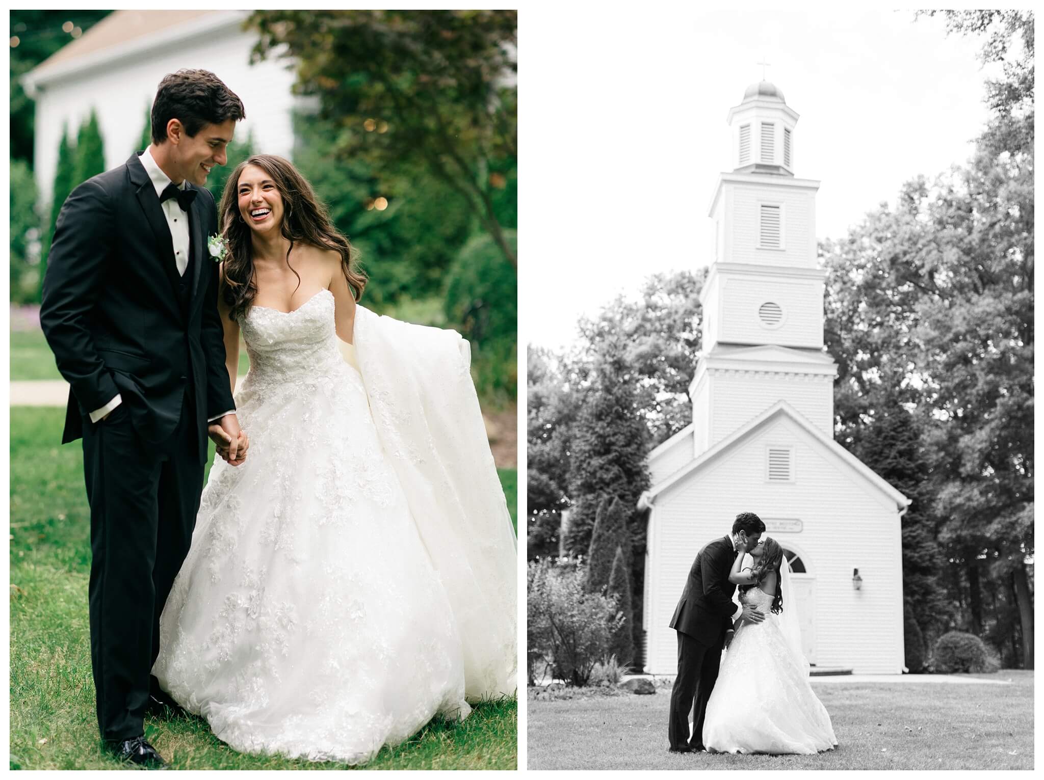 romantic white chapel wedding in niles michigan at morris estate with classic car by josh and andrea photography