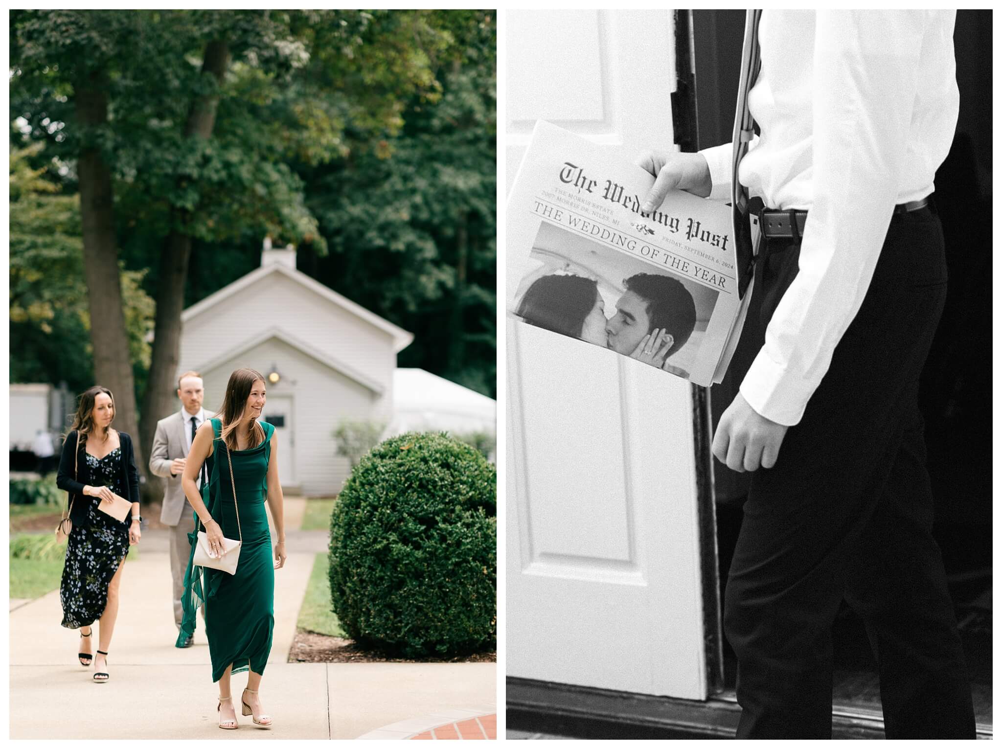 romantic white chapel wedding in niles michigan at morris estate with classic car by josh and andrea photography