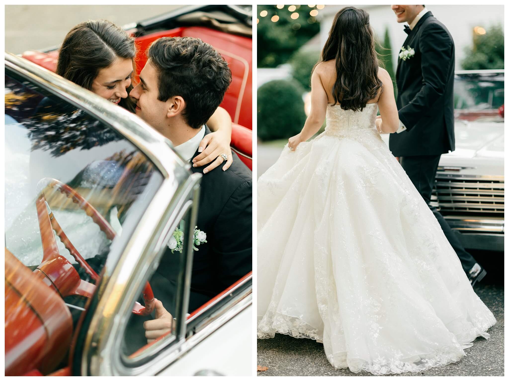 romantic white chapel wedding in niles michigan at morris estate with classic car by josh and andrea photography