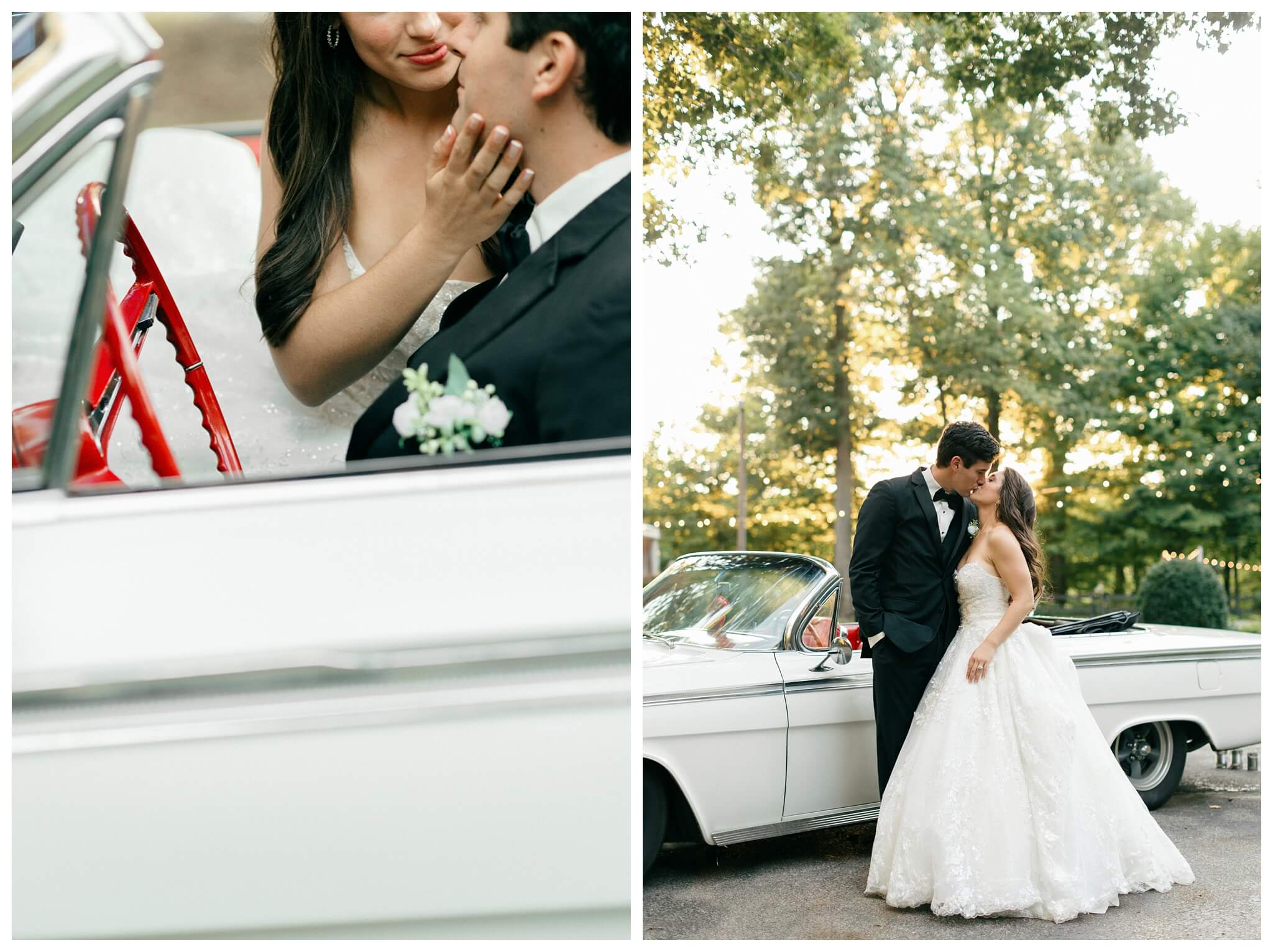 romantic white chapel wedding in niles michigan at morris estate with classic car by josh and andrea photography