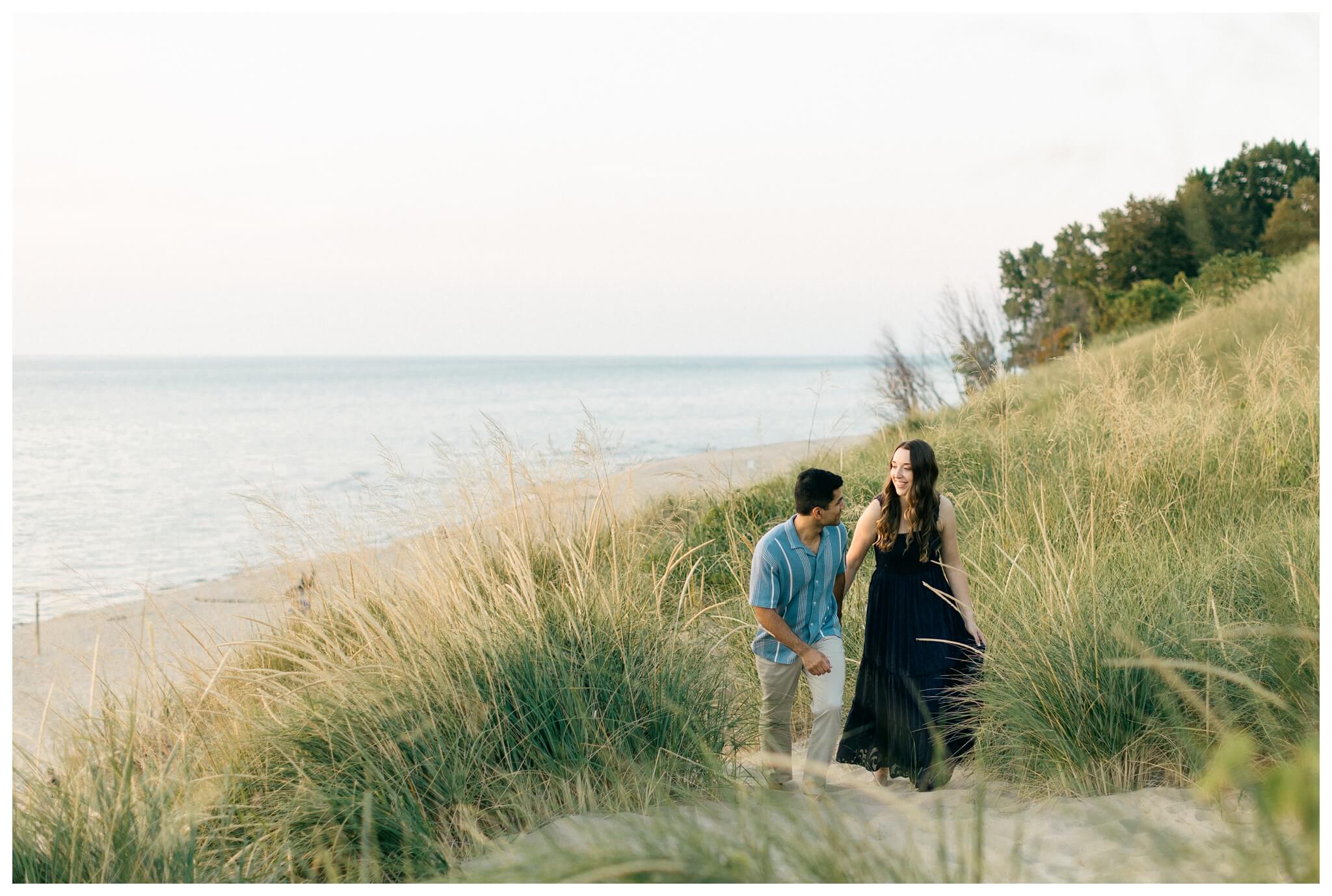 romantic beach engagement shoot at hope college at lake michigan by josh and andrea photography