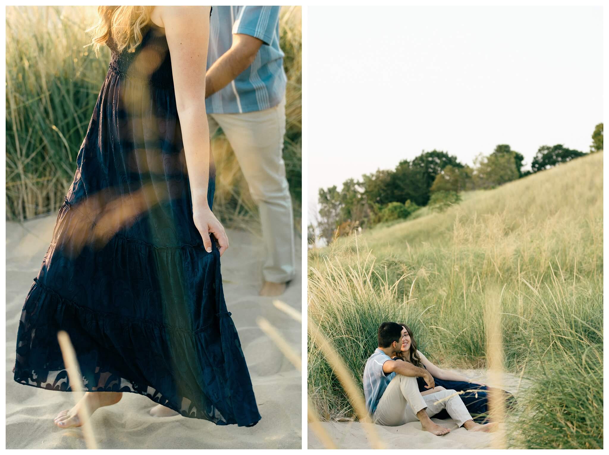 romantic beach engagement shoot at hope college at lake michigan by josh and andrea photography