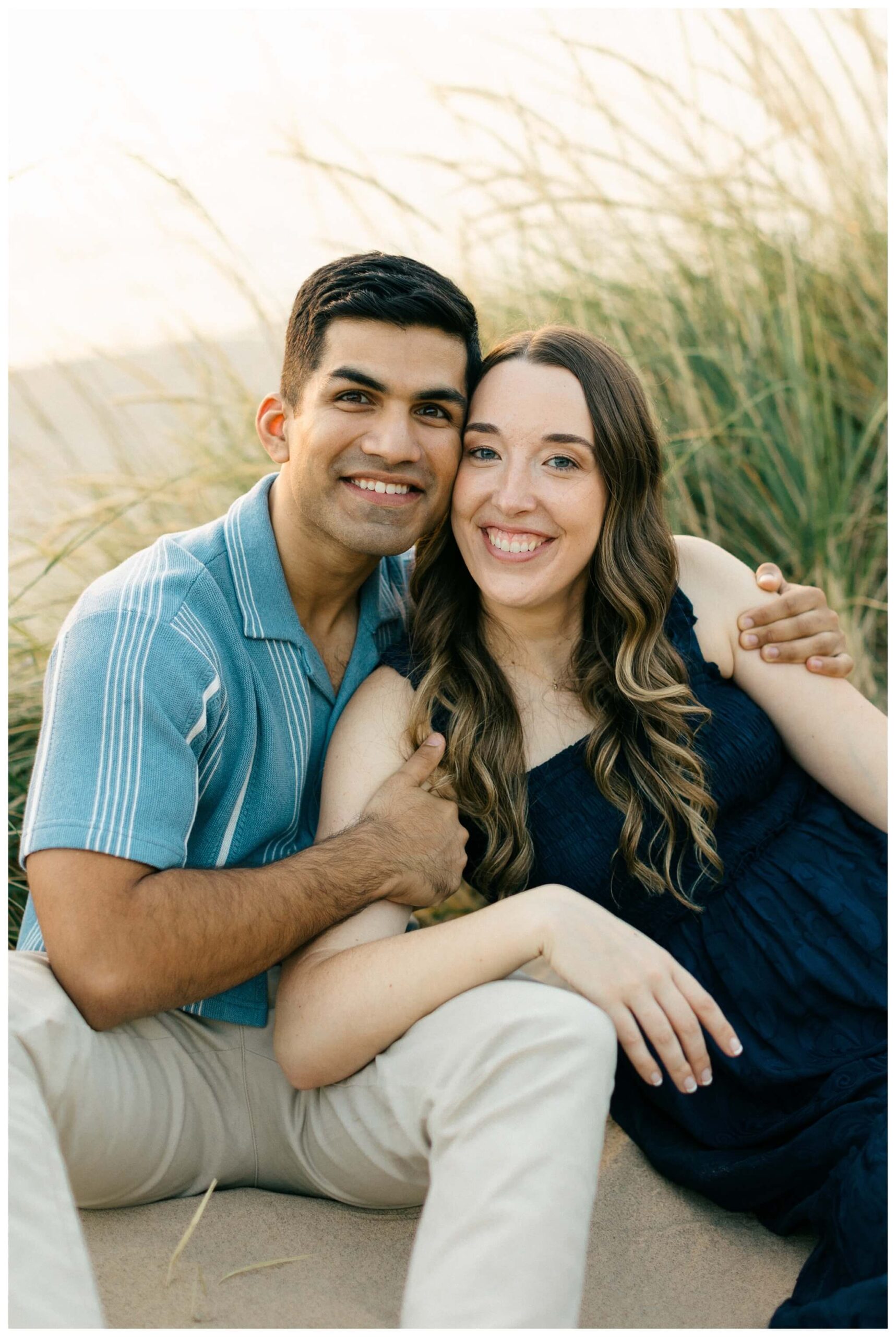 romantic beach engagement shoot at hope college at lake michigan by josh and andrea photography