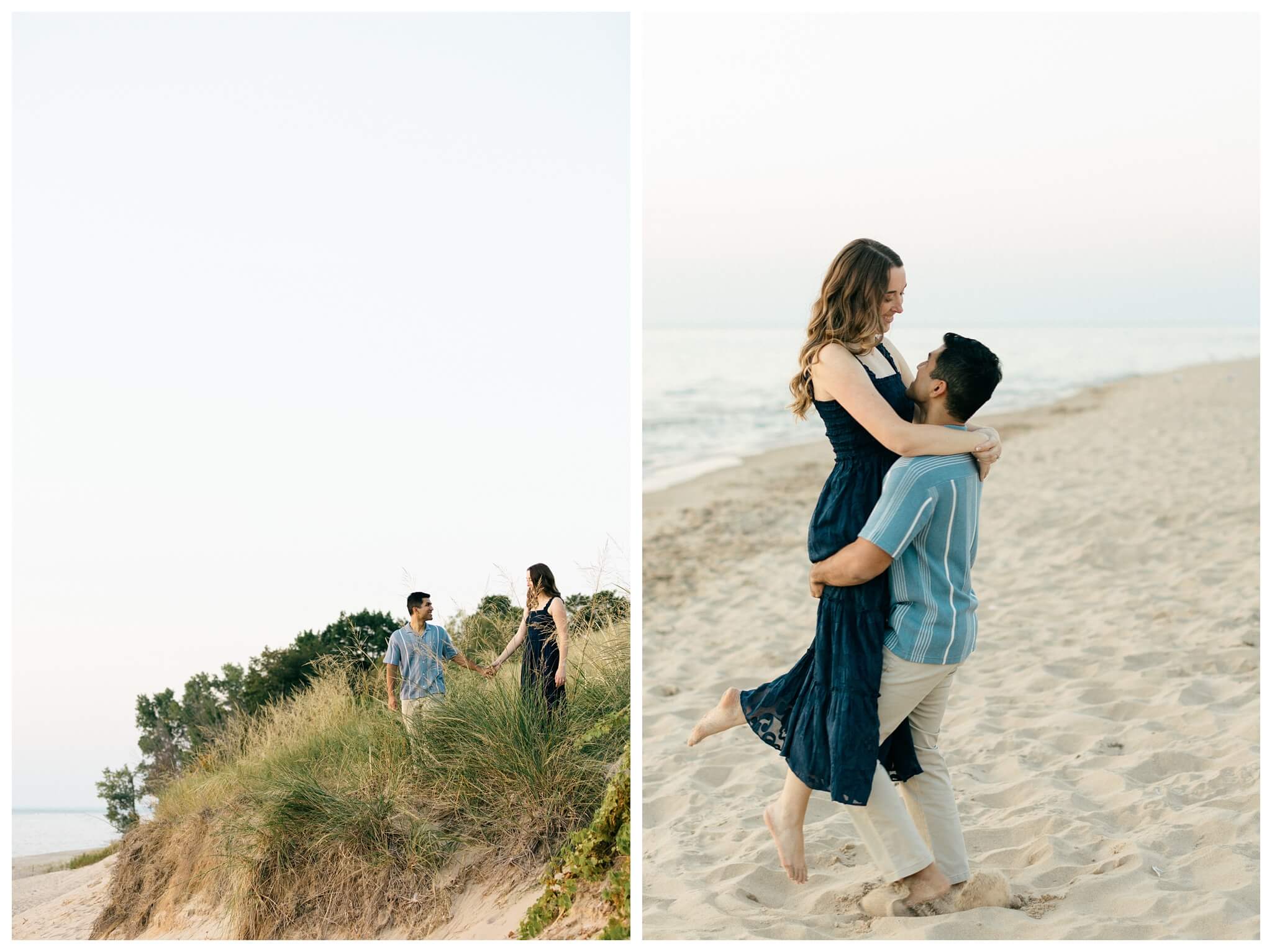 romantic beach engagement shoot at hope college at lake michigan by josh and andrea photography