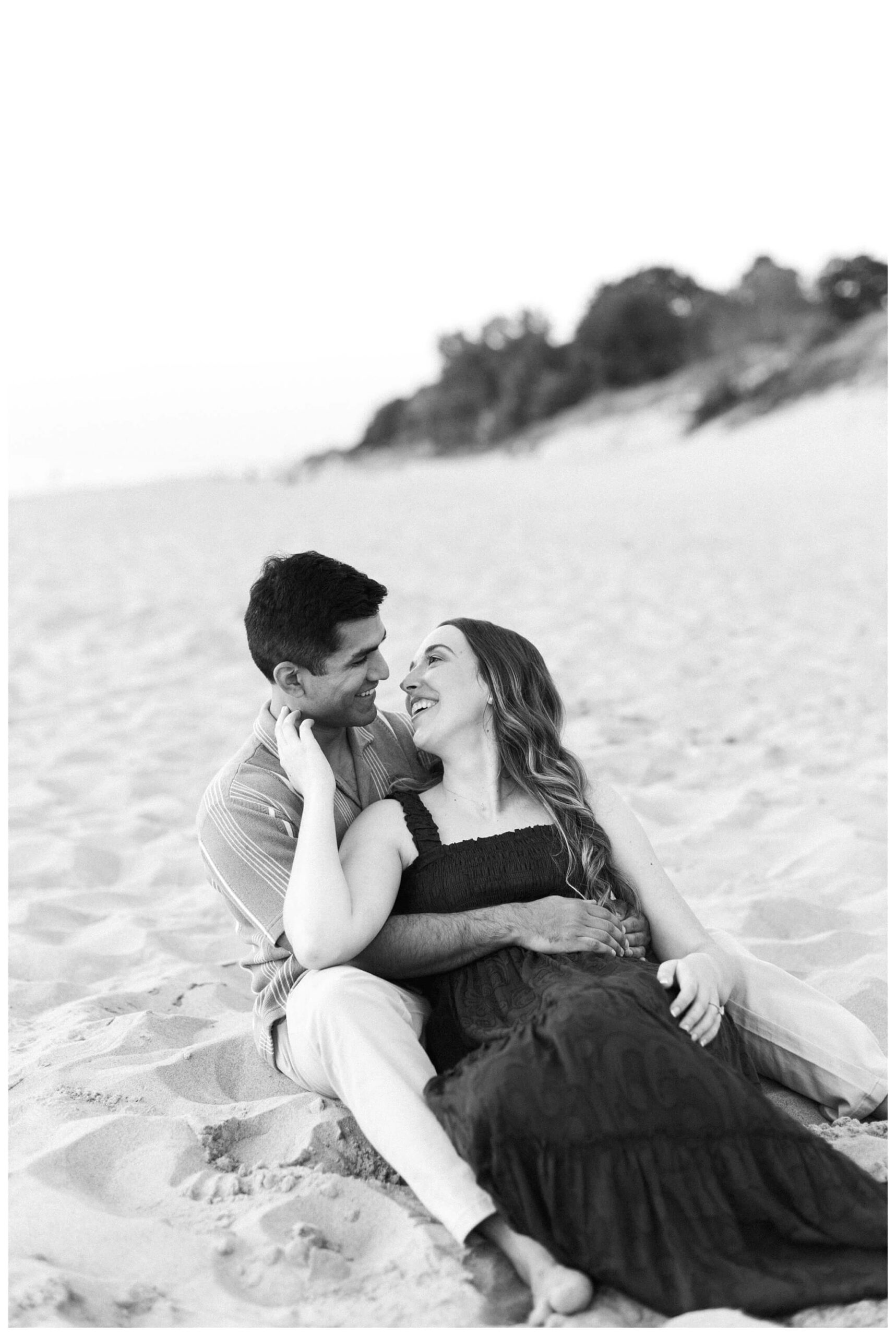 romantic beach engagement shoot at hope college at lake michigan by josh and andrea photography