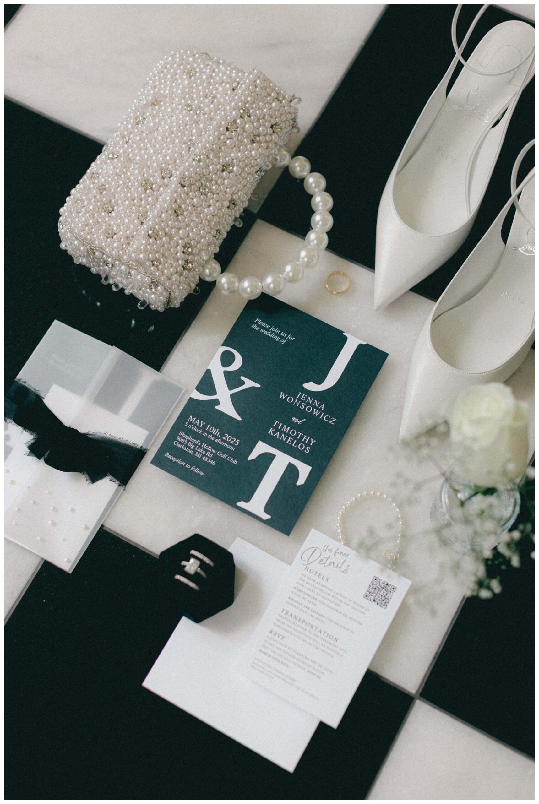 iconic beautiful black and white wedding at shepherd's hollow near detroit michigan by josh and andrea photography 