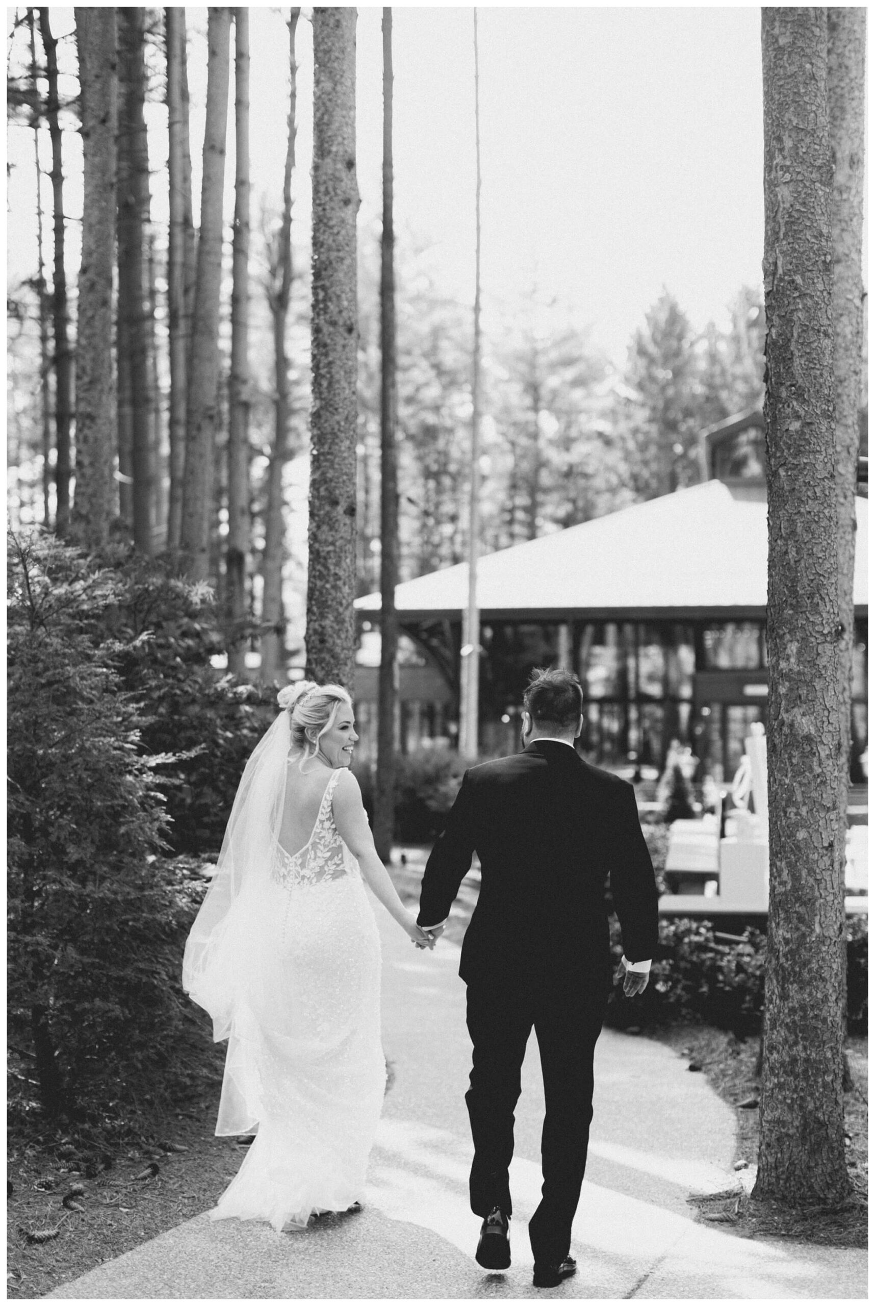 iconic beautiful black and white wedding at shepherd's hollow near detroit michigan by josh and andrea photography 