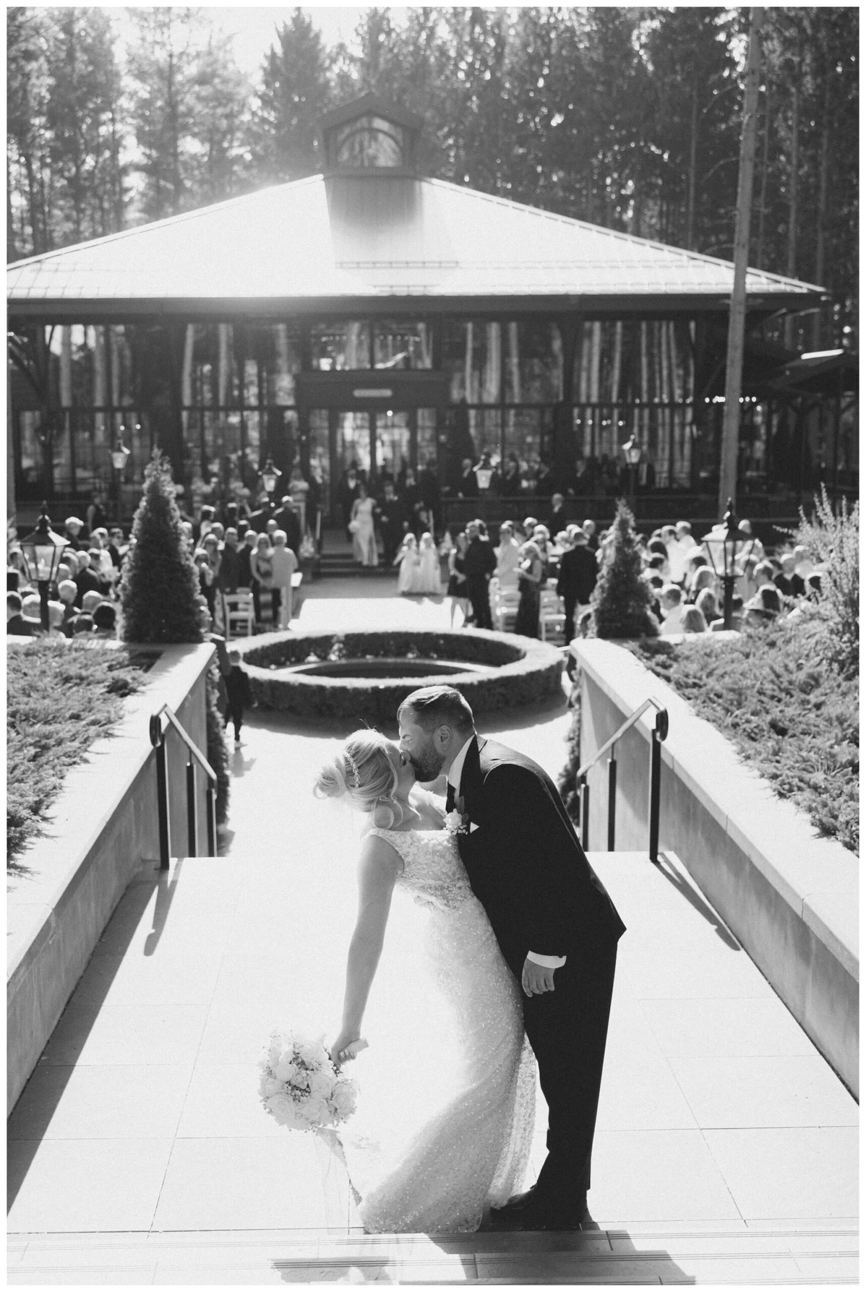 iconic beautiful black and white wedding at shepherd's hollow near detroit michigan by josh and andrea photography 