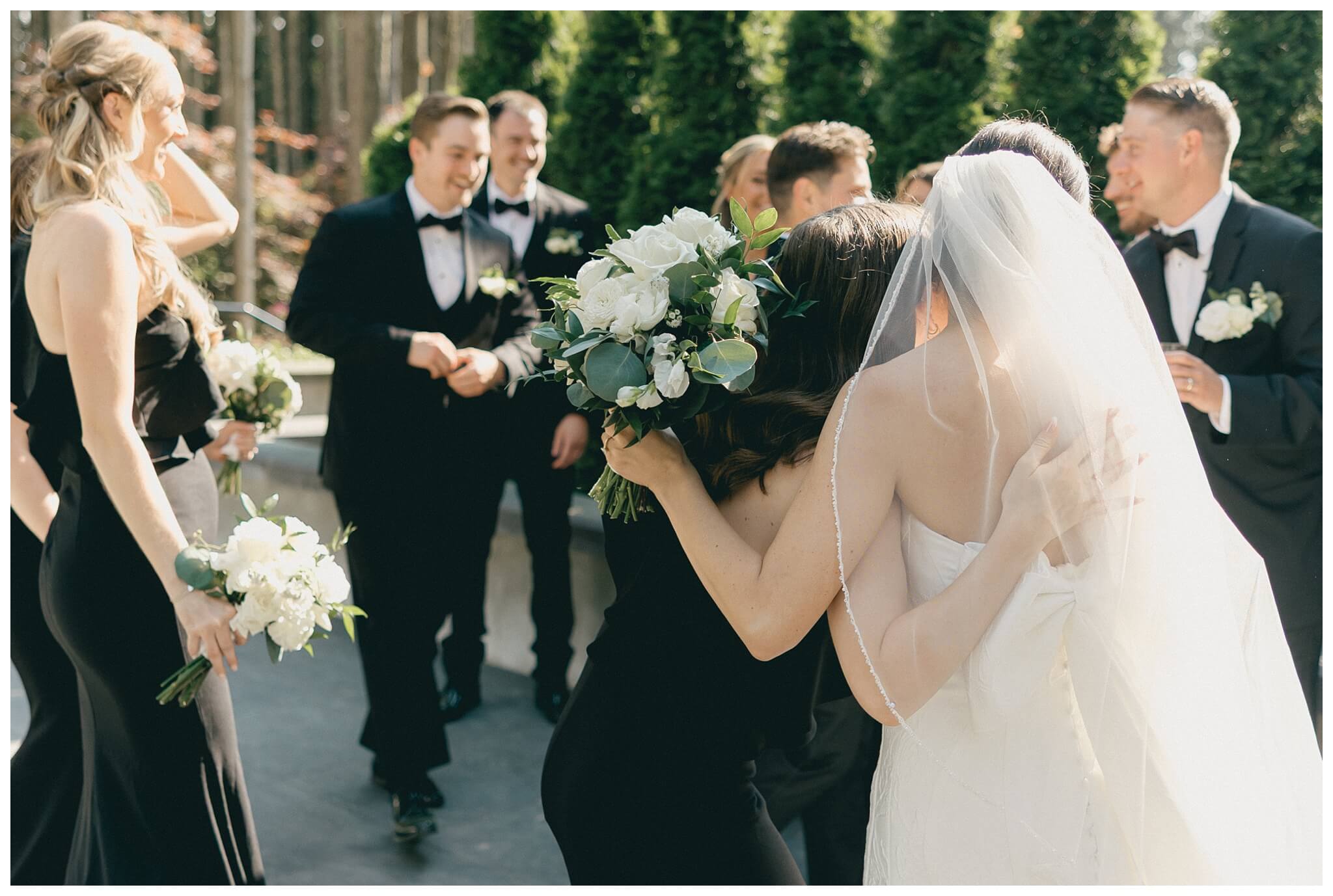 stunning black tie forest wedding with rolls royce vintage car at shepherds hollow near detroit michigan by josh and andrea photography