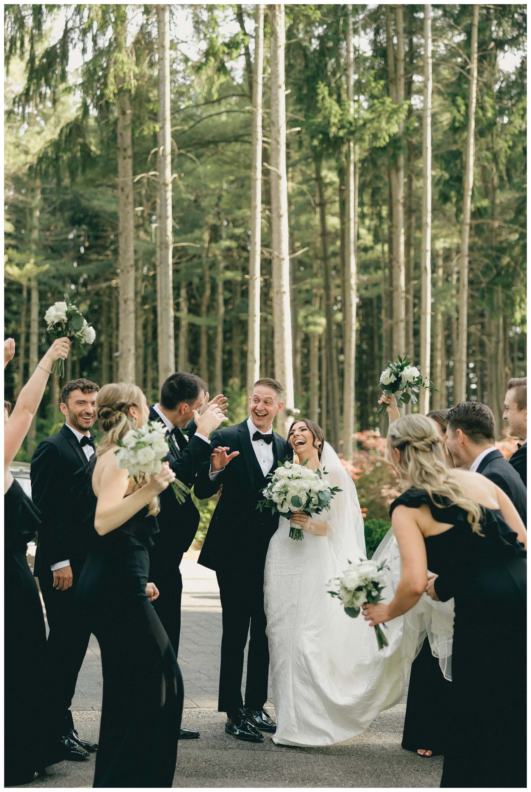 stunning black tie forest wedding with rolls royce vintage car at shepherds hollow near detroit michigan by josh and andrea photography