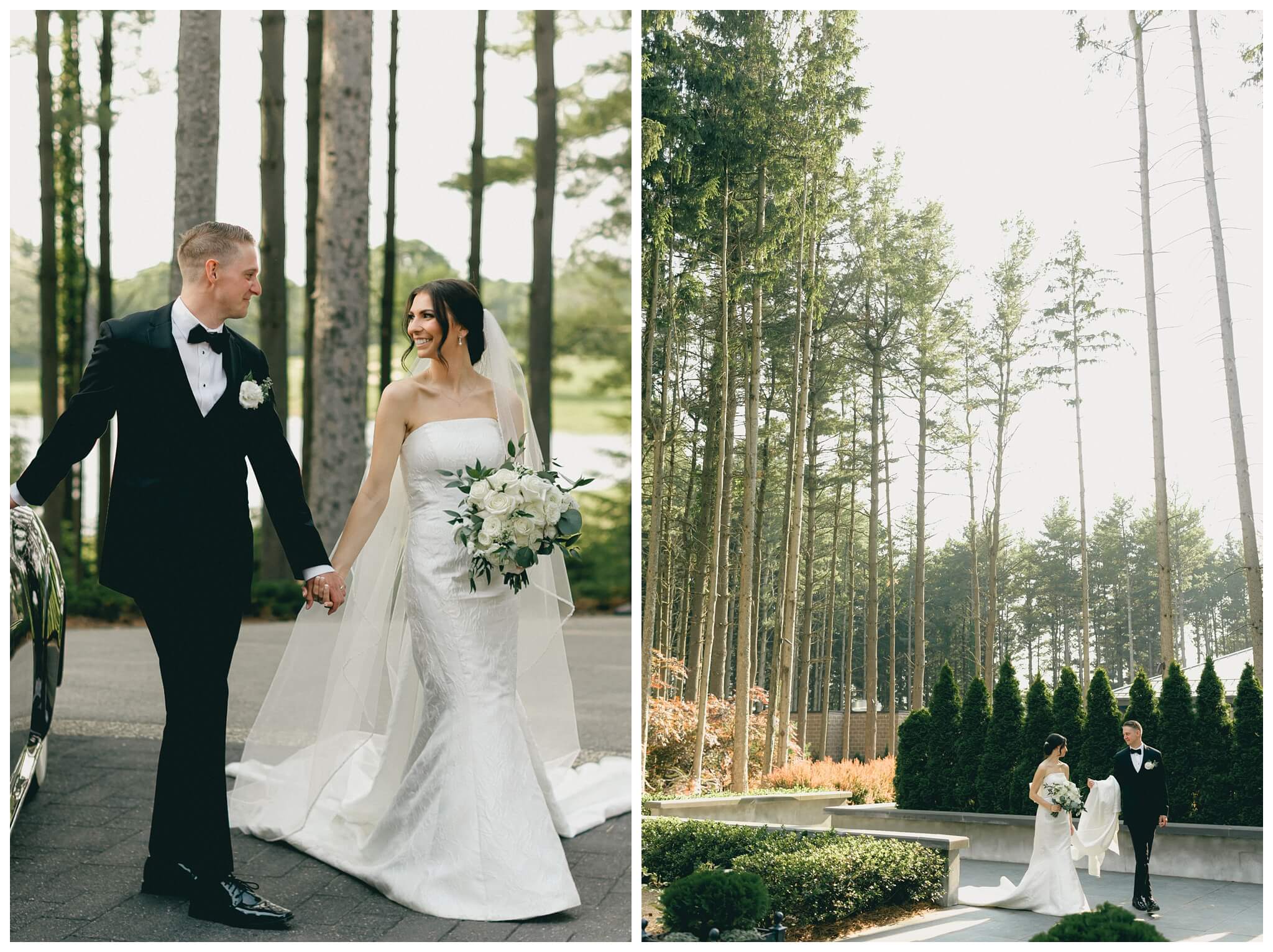 stunning black tie forest wedding with rolls royce vintage car at shepherds hollow near detroit michigan by josh and andrea photography