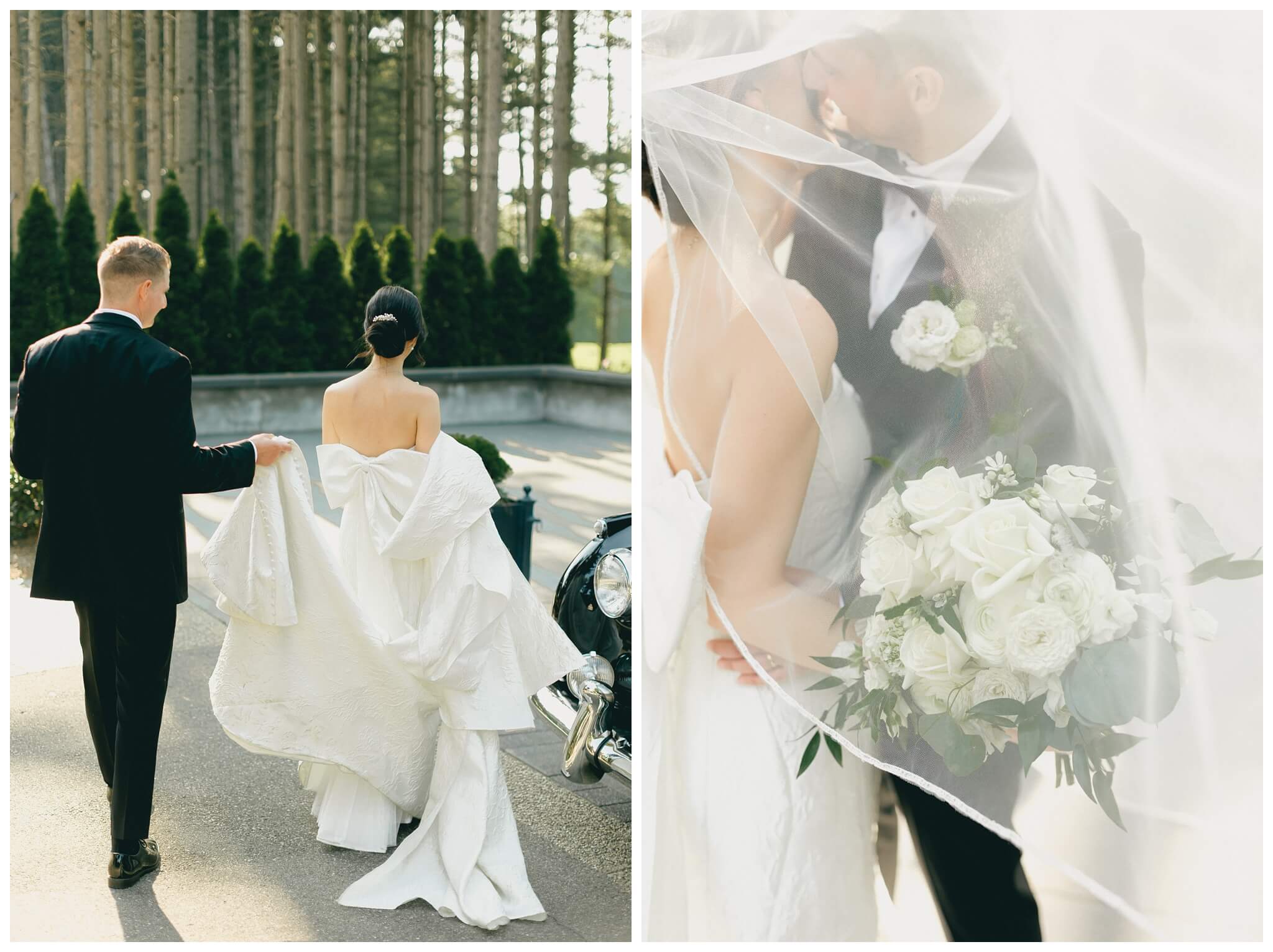 stunning black tie forest wedding with rolls royce vintage car at shepherds hollow near detroit michigan by josh and andrea photography