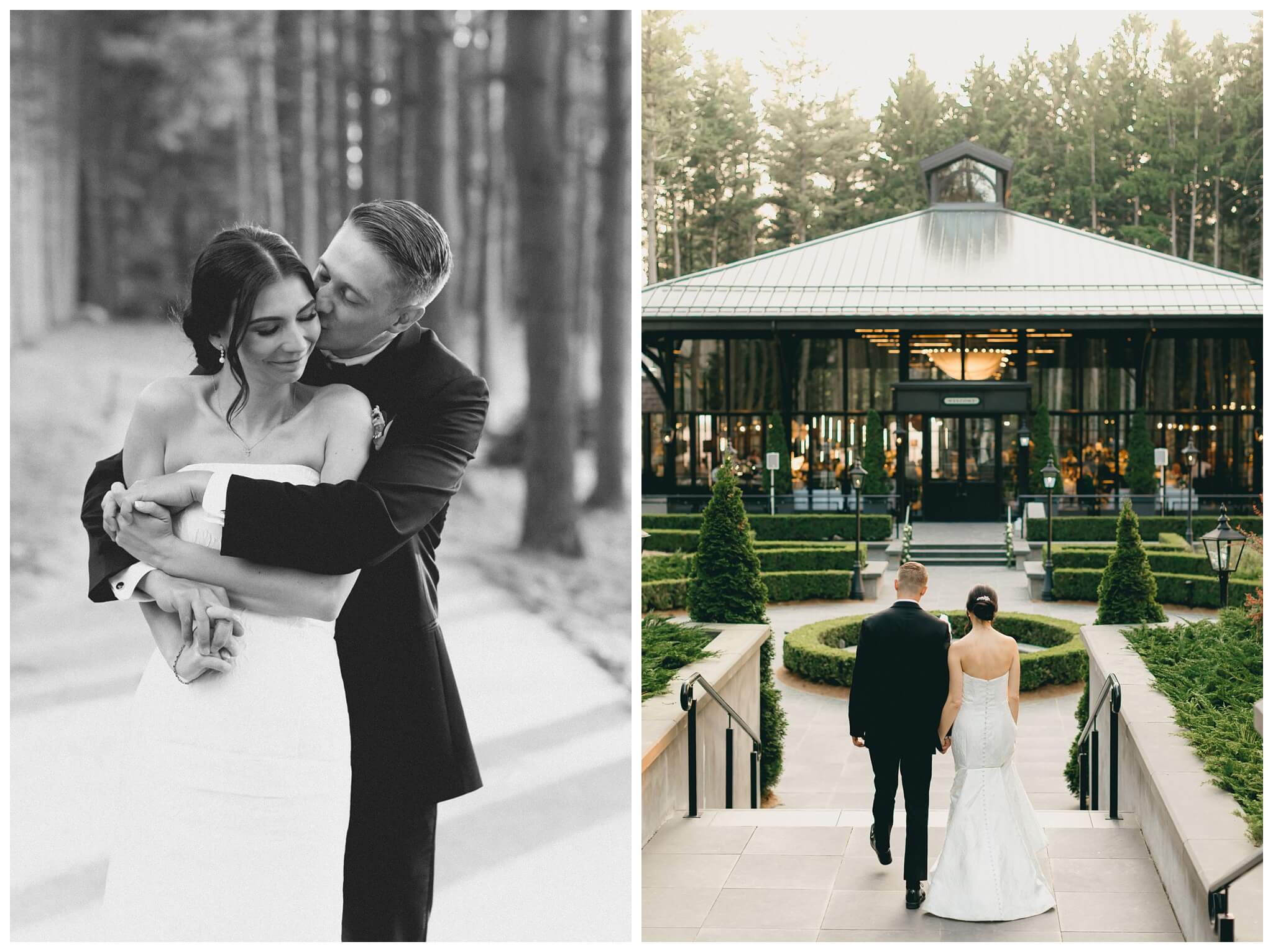 stunning black tie forest wedding with rolls royce vintage car at shepherds hollow near detroit michigan by josh and andrea photography
