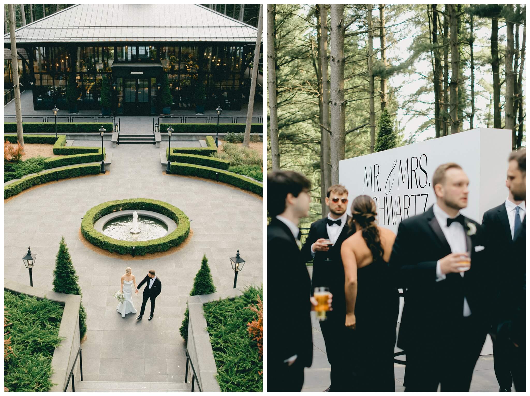 iconic black and white wedding in a forest at shepherds hollow gold club near detroit michigan by josh and andrea photography 