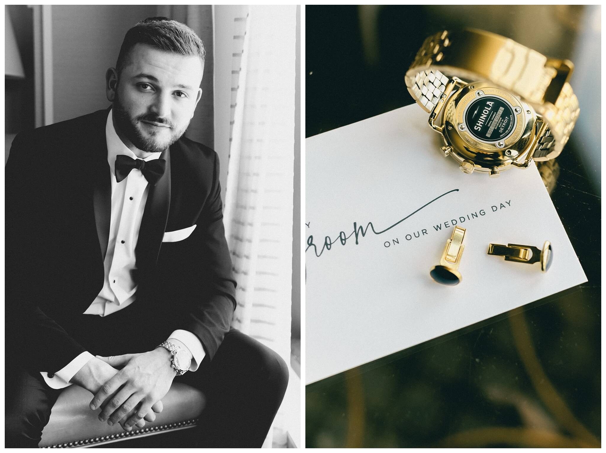 iconic black and white wedding in a forest at shepherds hollow gold club near detroit michigan by josh and andrea photography 