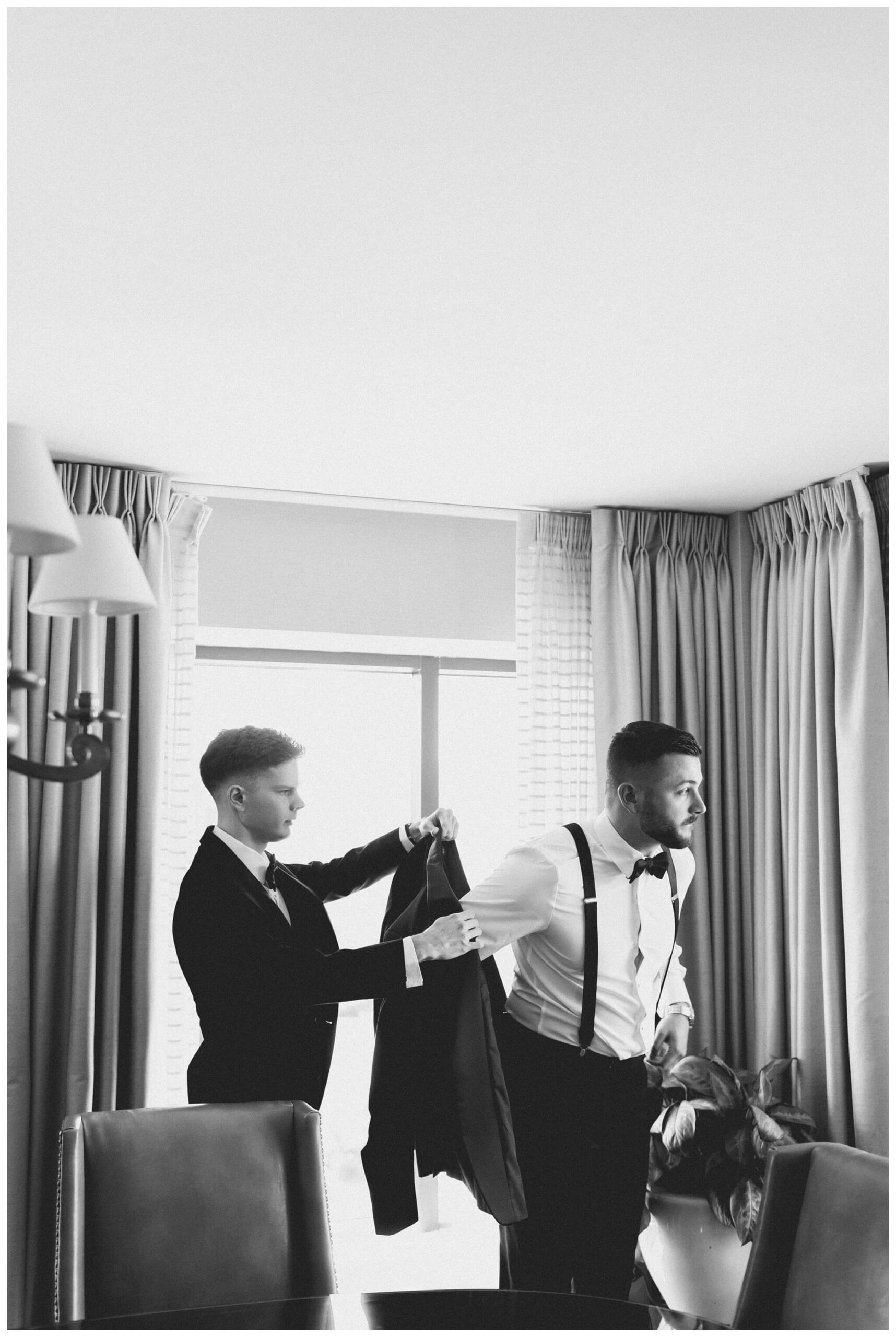 iconic black and white wedding in a forest at shepherds hollow gold club near detroit michigan by josh and andrea photography 