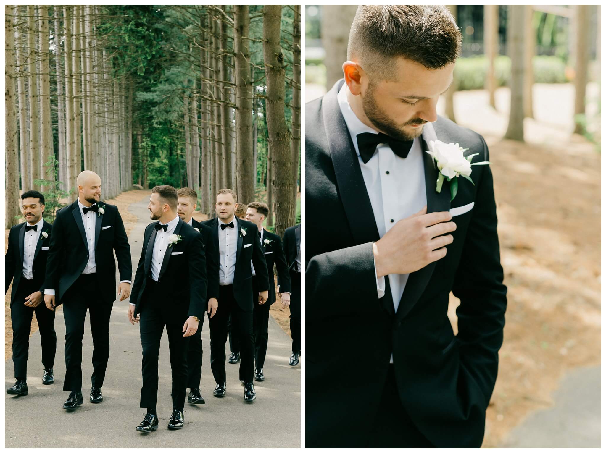 iconic black and white wedding in a forest at shepherds hollow gold club near detroit michigan by josh and andrea photography 