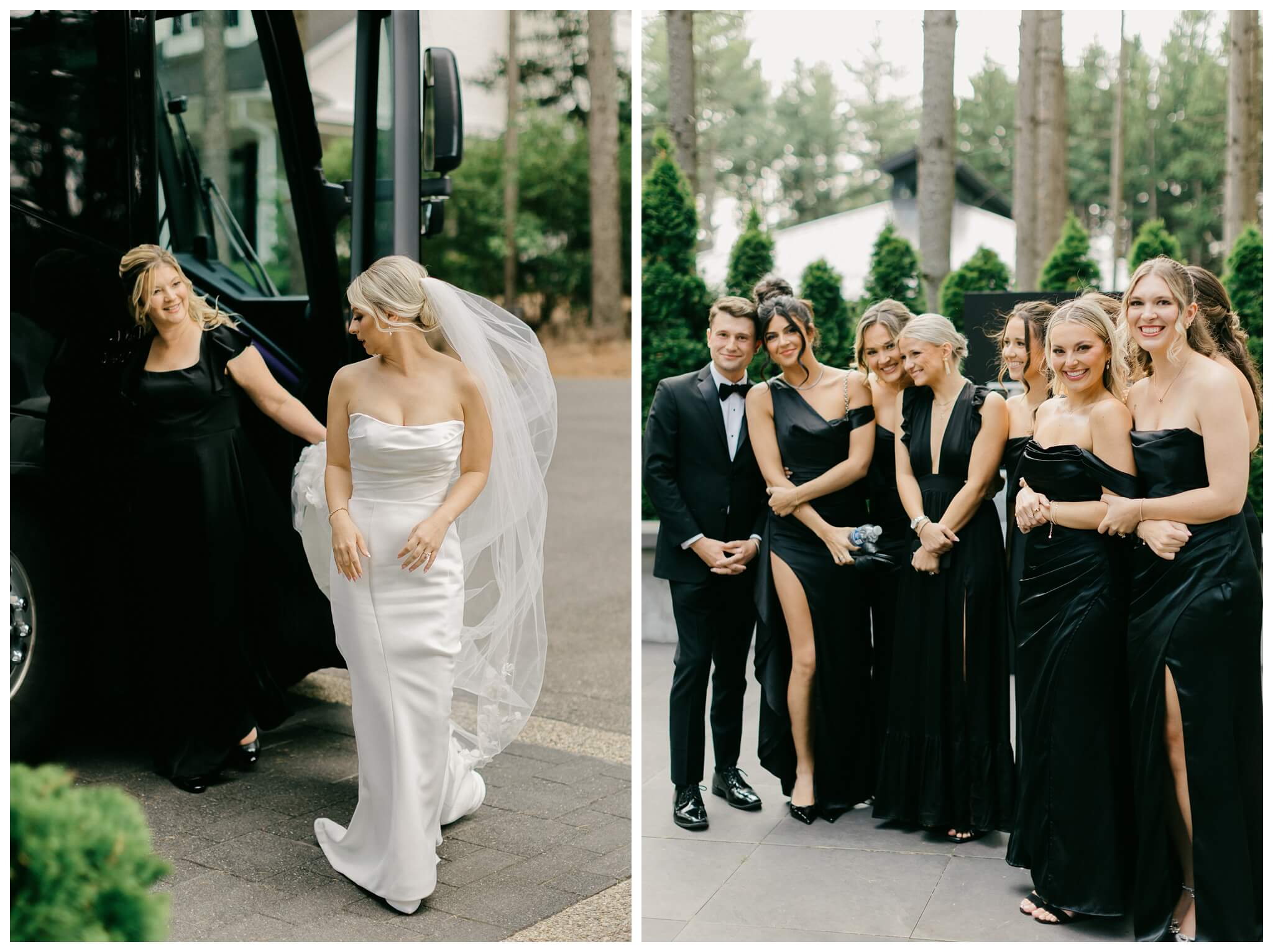 iconic black and white wedding in a forest at shepherds hollow gold club near detroit michigan by josh and andrea photography 