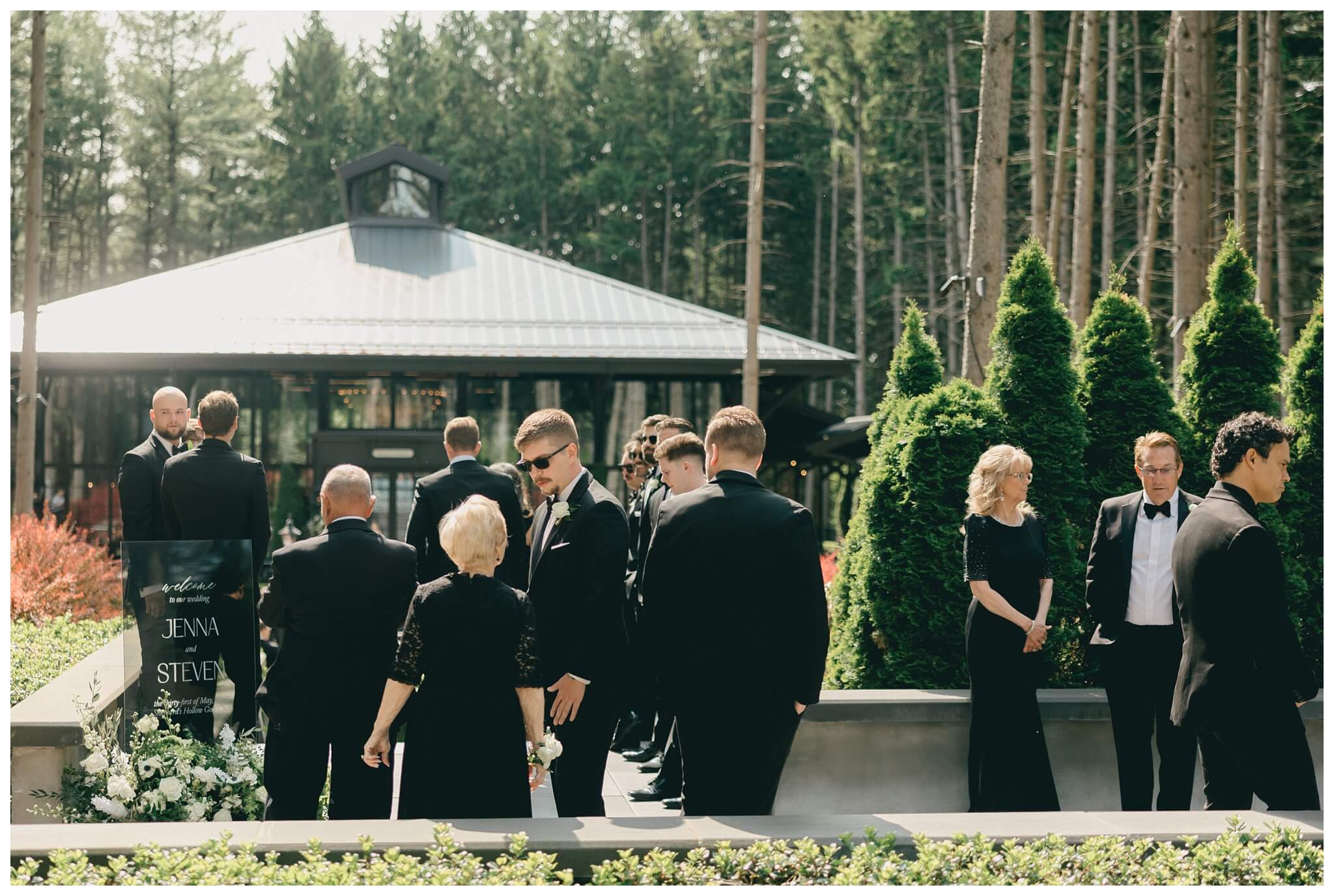 iconic black and white wedding in a forest at shepherds hollow gold club near detroit michigan by josh and andrea photography 