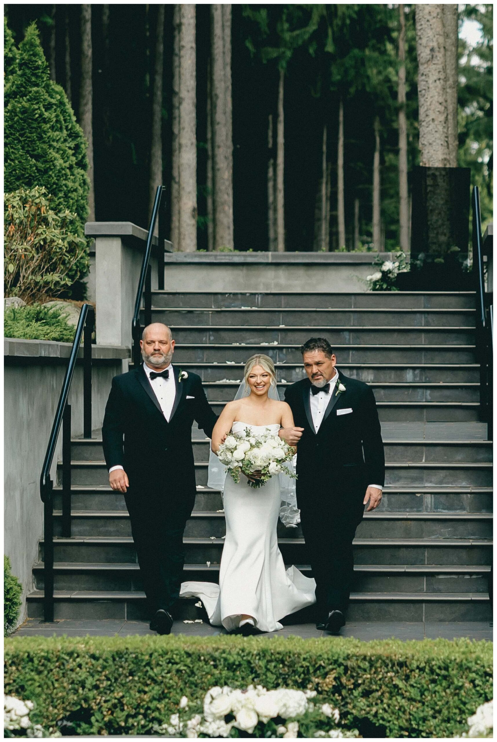 iconic black and white wedding in a forest at shepherds hollow gold club near detroit michigan by josh and andrea photography 