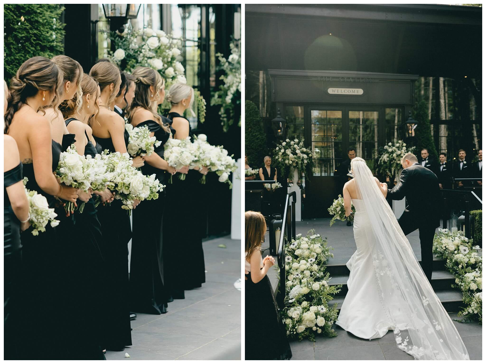 iconic black and white wedding in a forest at shepherds hollow gold club near detroit michigan by josh and andrea photography 