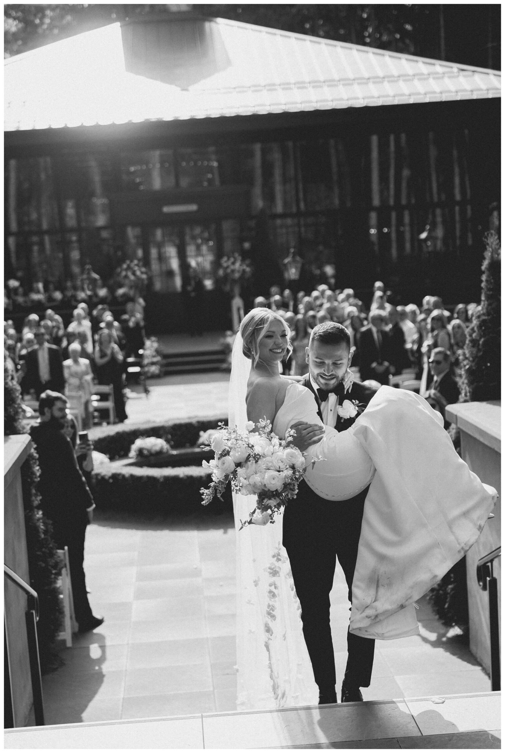 iconic black and white wedding in a forest at shepherds hollow gold club near detroit michigan by josh and andrea photography 