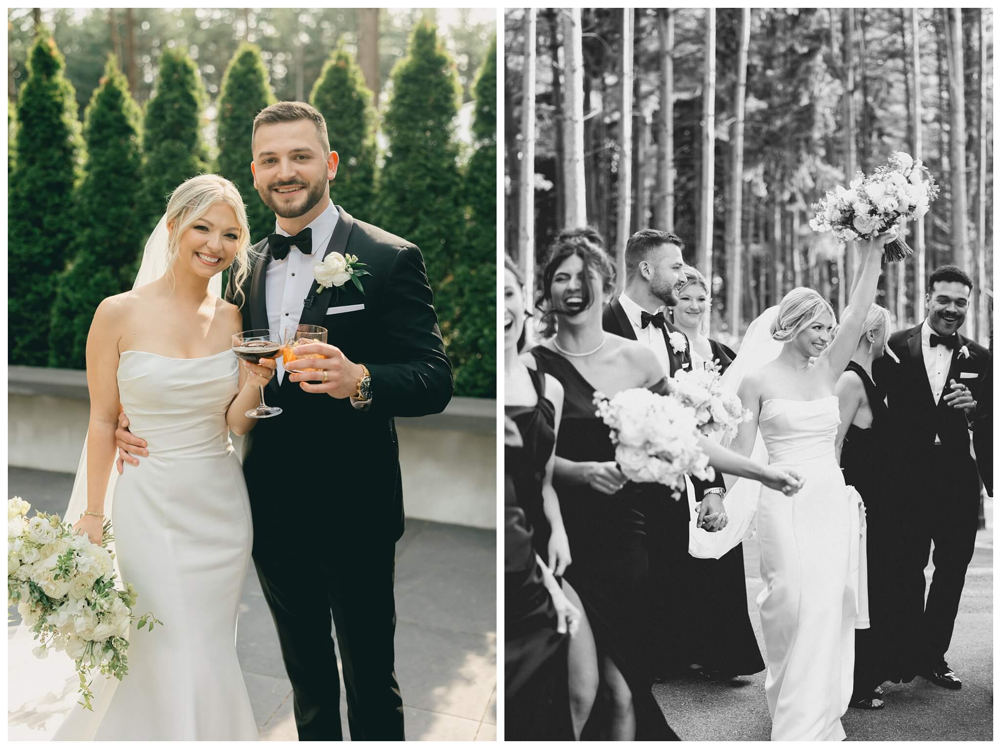 iconic black and white wedding in a forest at shepherds hollow gold club near detroit michigan by josh and andrea photography 