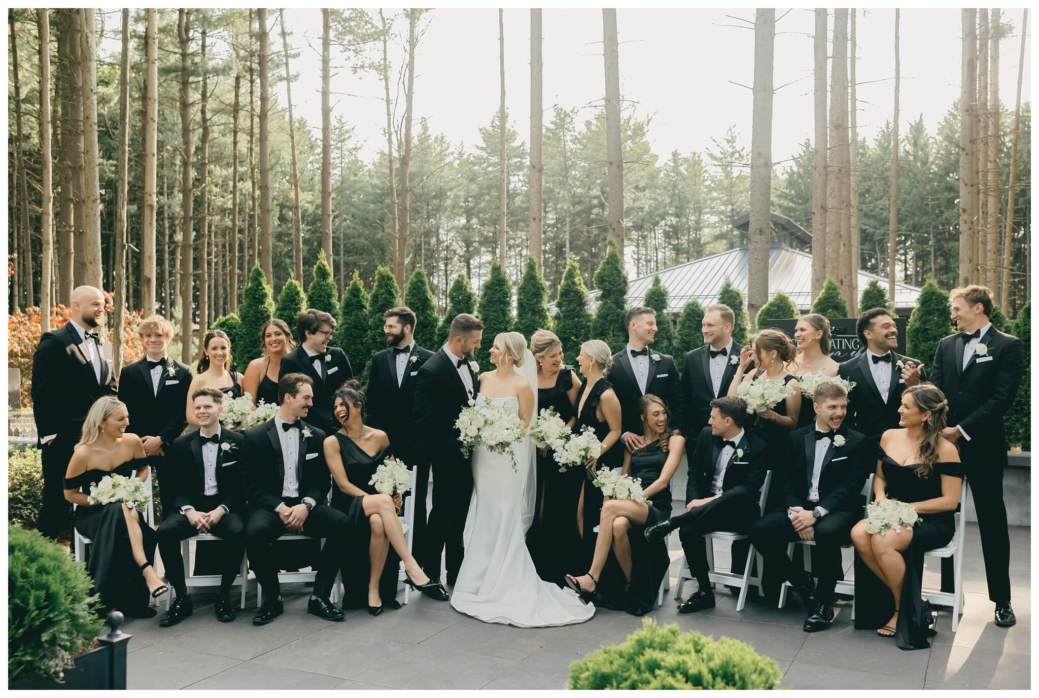 iconic black and white wedding in a forest at shepherds hollow gold club near detroit michigan by josh and andrea photography 
